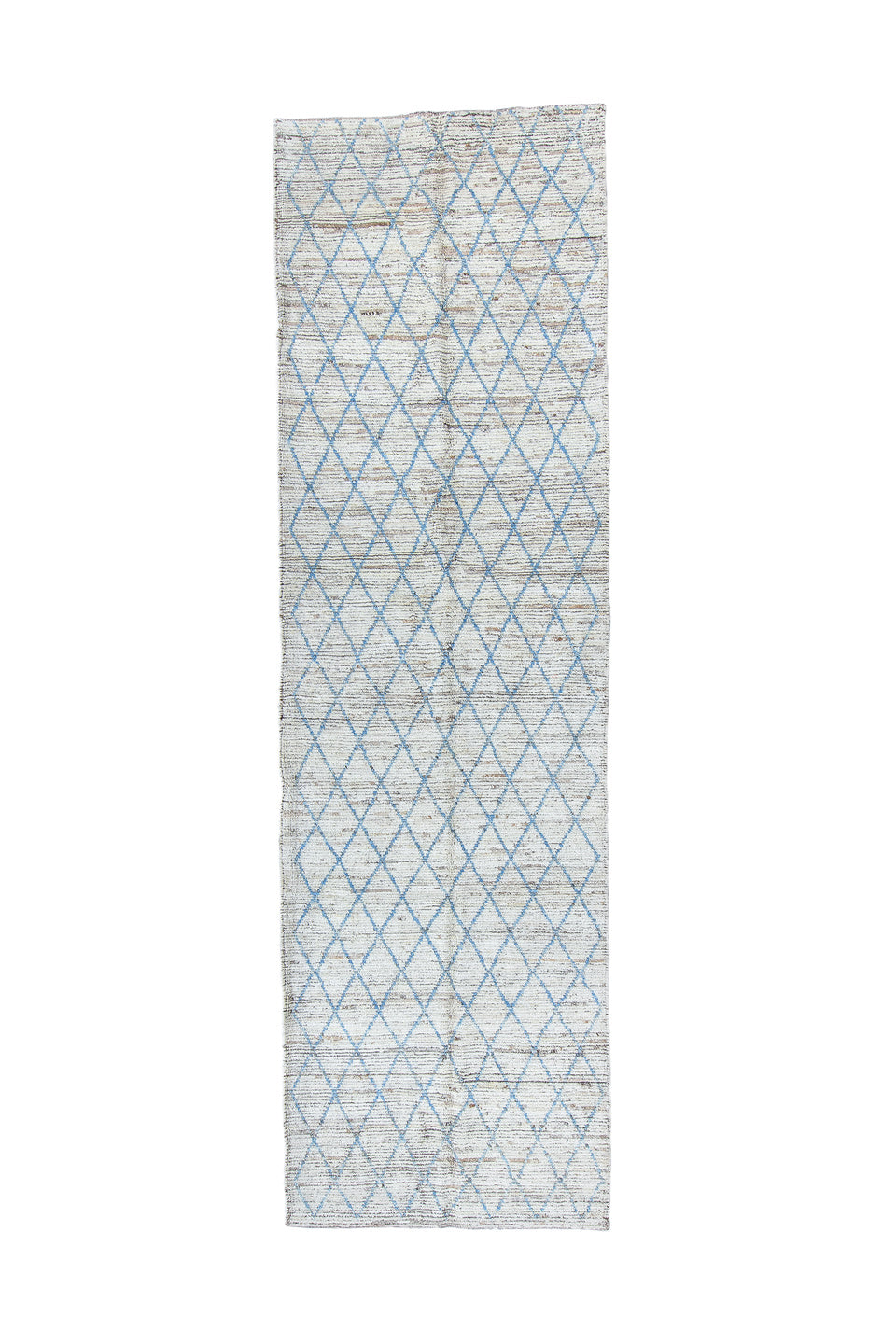 3' x 11' one-of-a-kind handmade vintage Tulu runner rug. Color palette: black, blue, dark gray, dim gray, gainsboro, gray