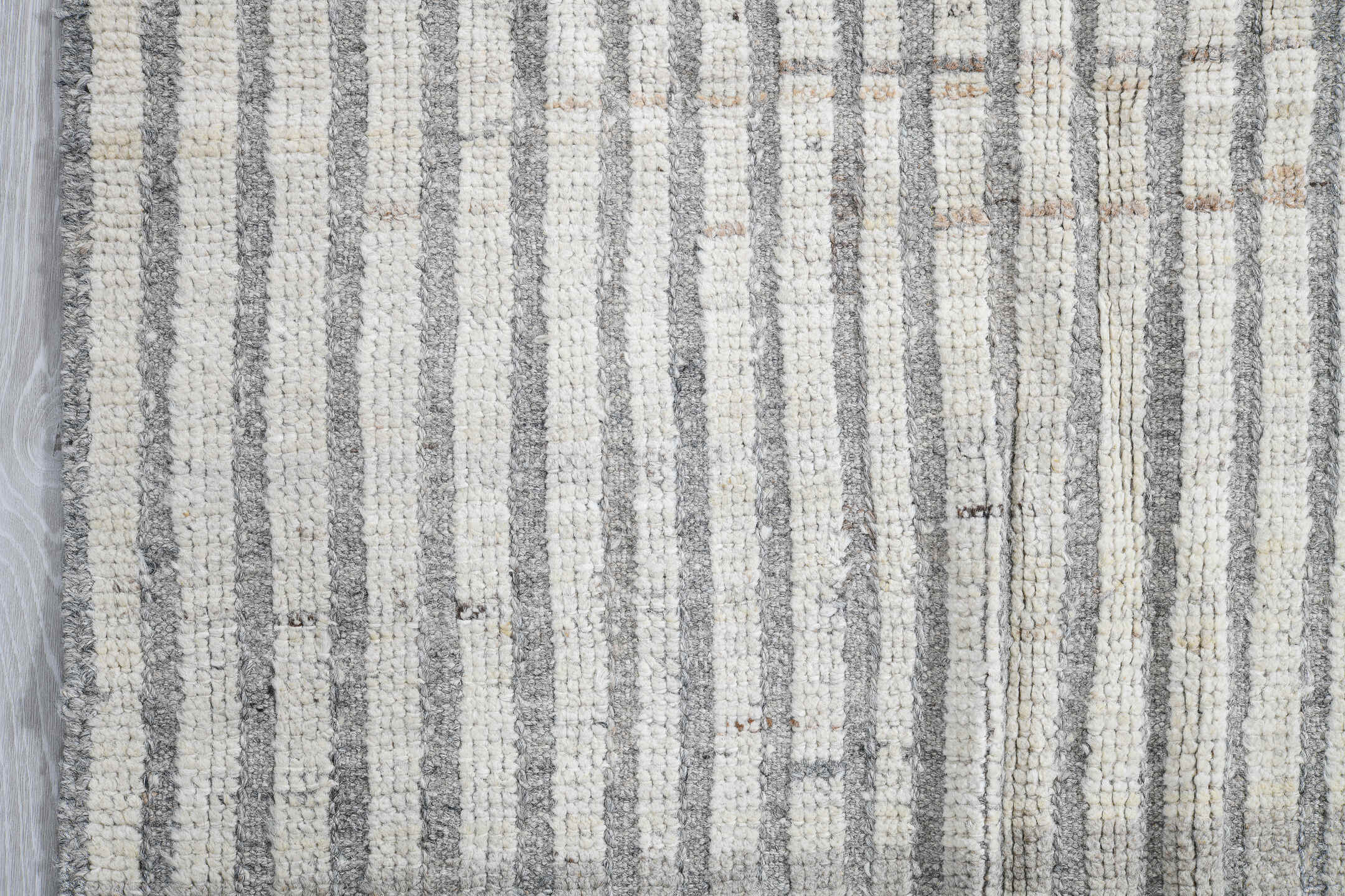 2' x 10' one-of-a-kind handmade vintage Tulu runner rug. Color palette: ivory, gray, taupe, cream, beige