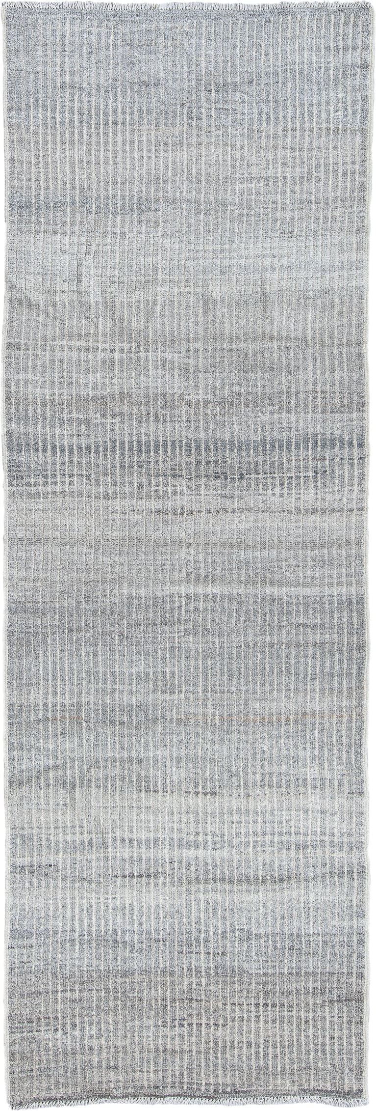 3' x 9' one-of-a-kind handmade vintage Kilim runner rug. Color palette: gray, ivory, slate, cream