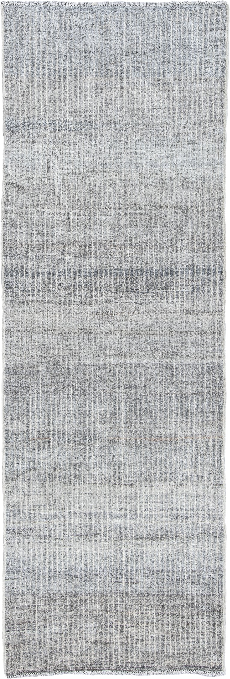 3' x 9' one-of-a-kind handmade vintage Kilim runner rug. Color palette: gray, ivory, slate, cream