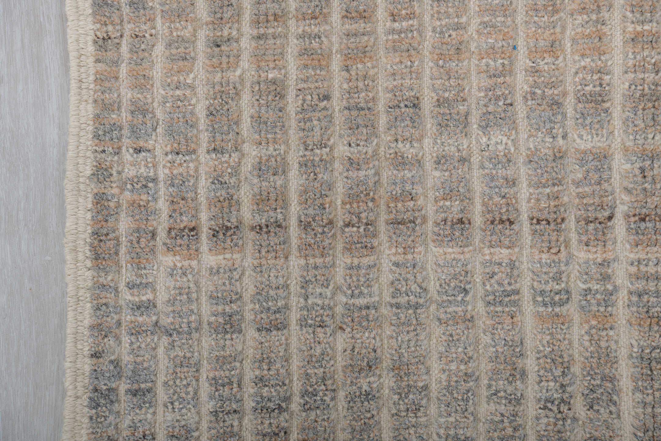 3' x 9' one-of-a-kind handmade vintage Tulu runner rug. Color palette: ivory, gray, taupe, charcoal, cream, beige, black