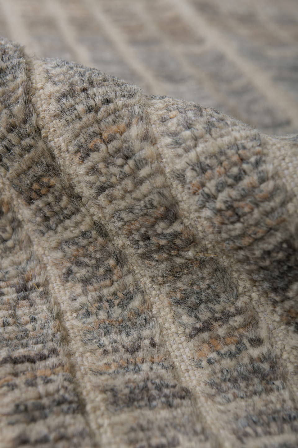 3' x 9' one-of-a-kind handmade vintage Tulu runner rug. Color palette: ivory, gray, taupe, charcoal, cream, beige, black