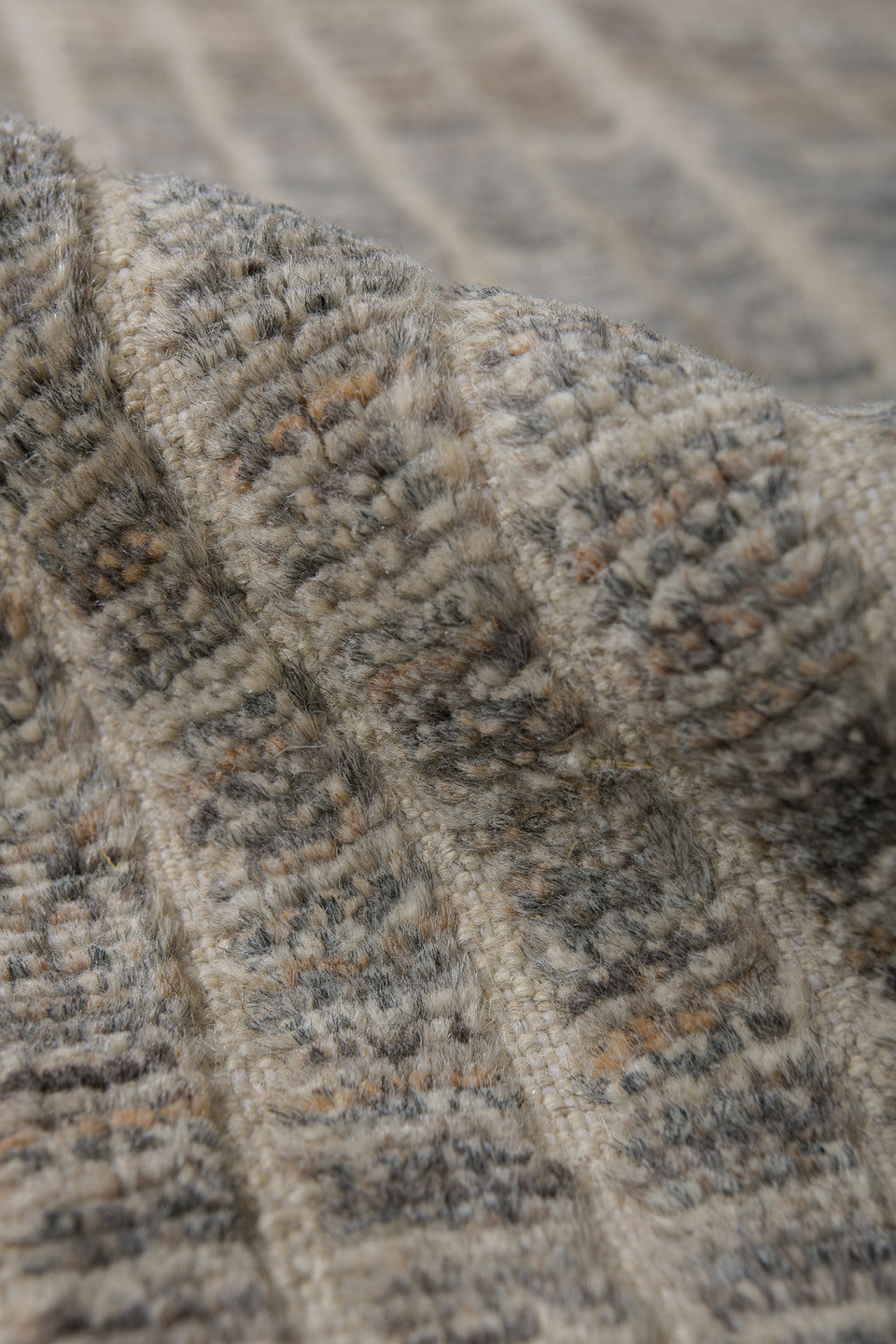 3' x 9' one-of-a-kind handmade vintage Tulu runner rug. Color palette: ivory, gray, taupe, charcoal, cream, beige, black