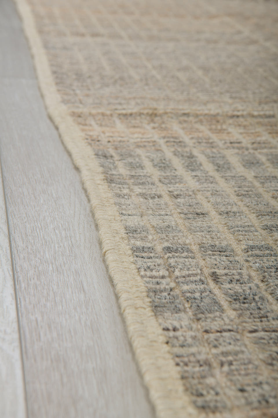 3' x 9' one-of-a-kind handmade vintage Tulu runner rug. Color palette: ivory, gray, taupe, charcoal, cream, beige, black