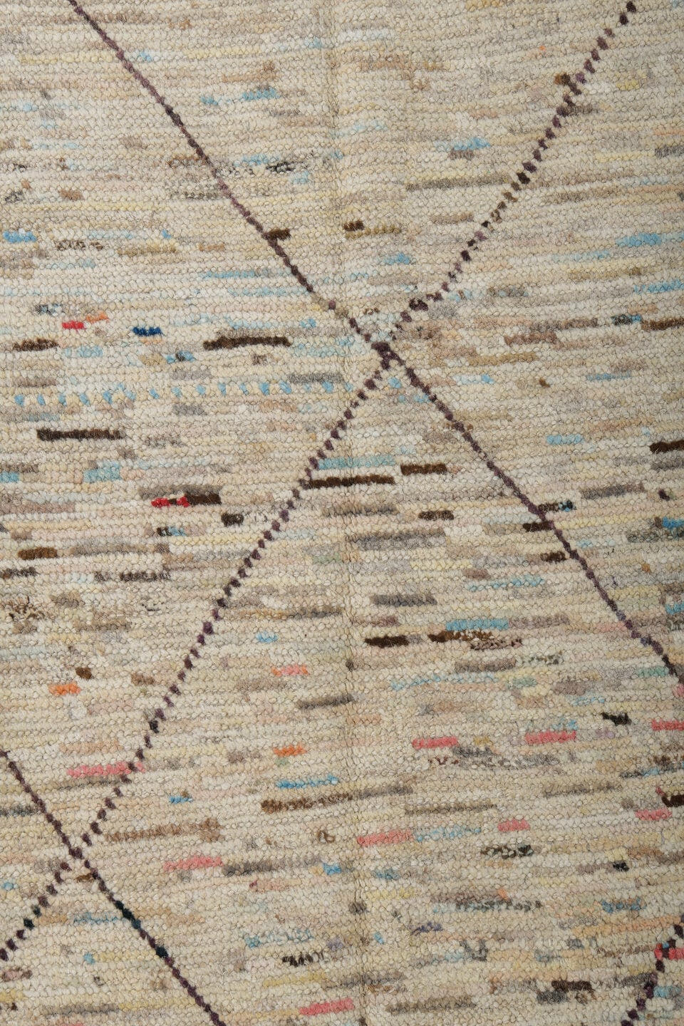 2' x 10' one-of-a-kind handmade vintage Tulu runner rug. Color palette: ivory, taupe, charcoal, camel, slate, sky_blue