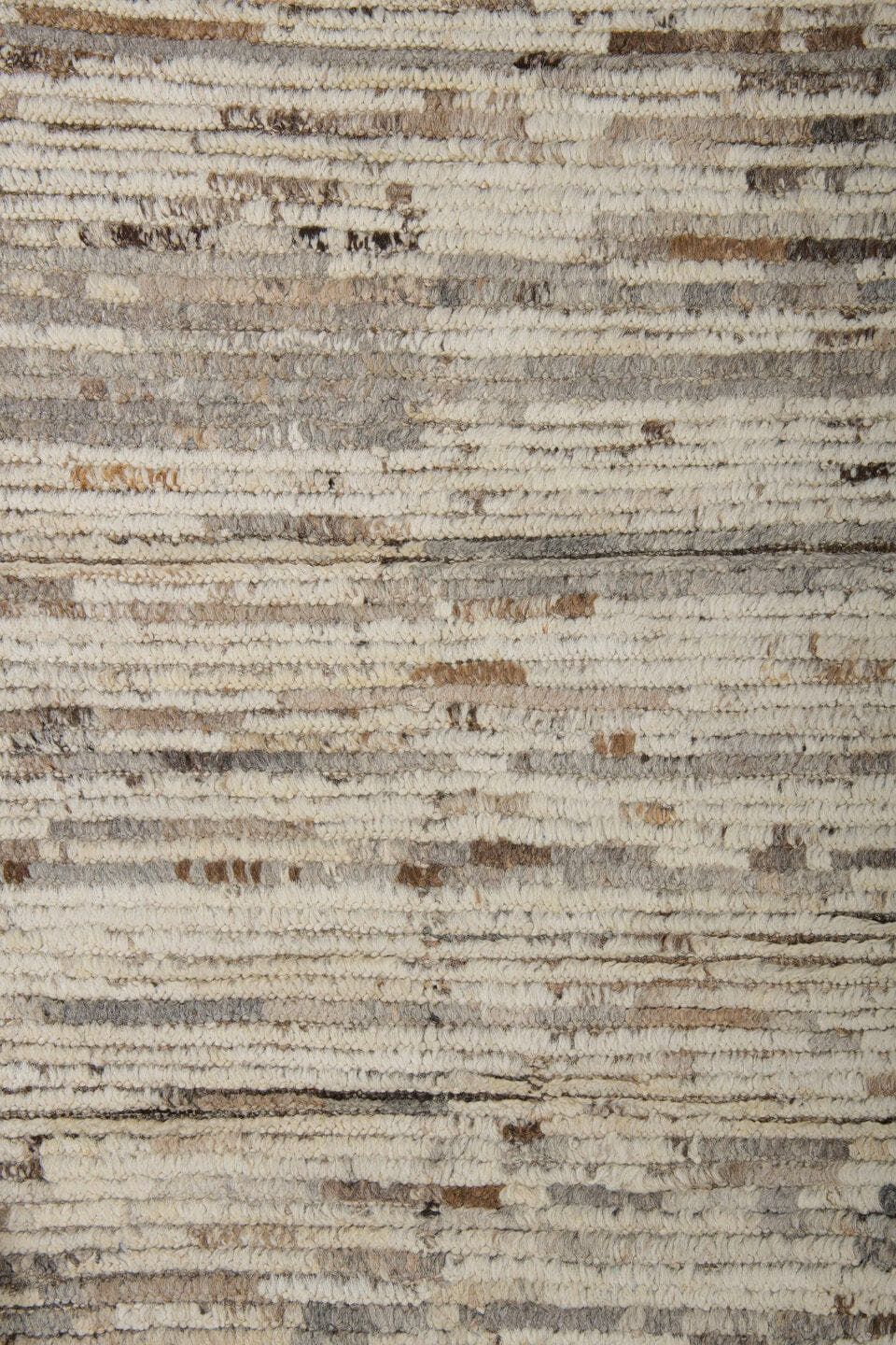 2' x 9' one-of-a-kind handmade vintage Tulu runner rug. Color palette: ivory, taupe, charcoal, brown, cream, gray, beige