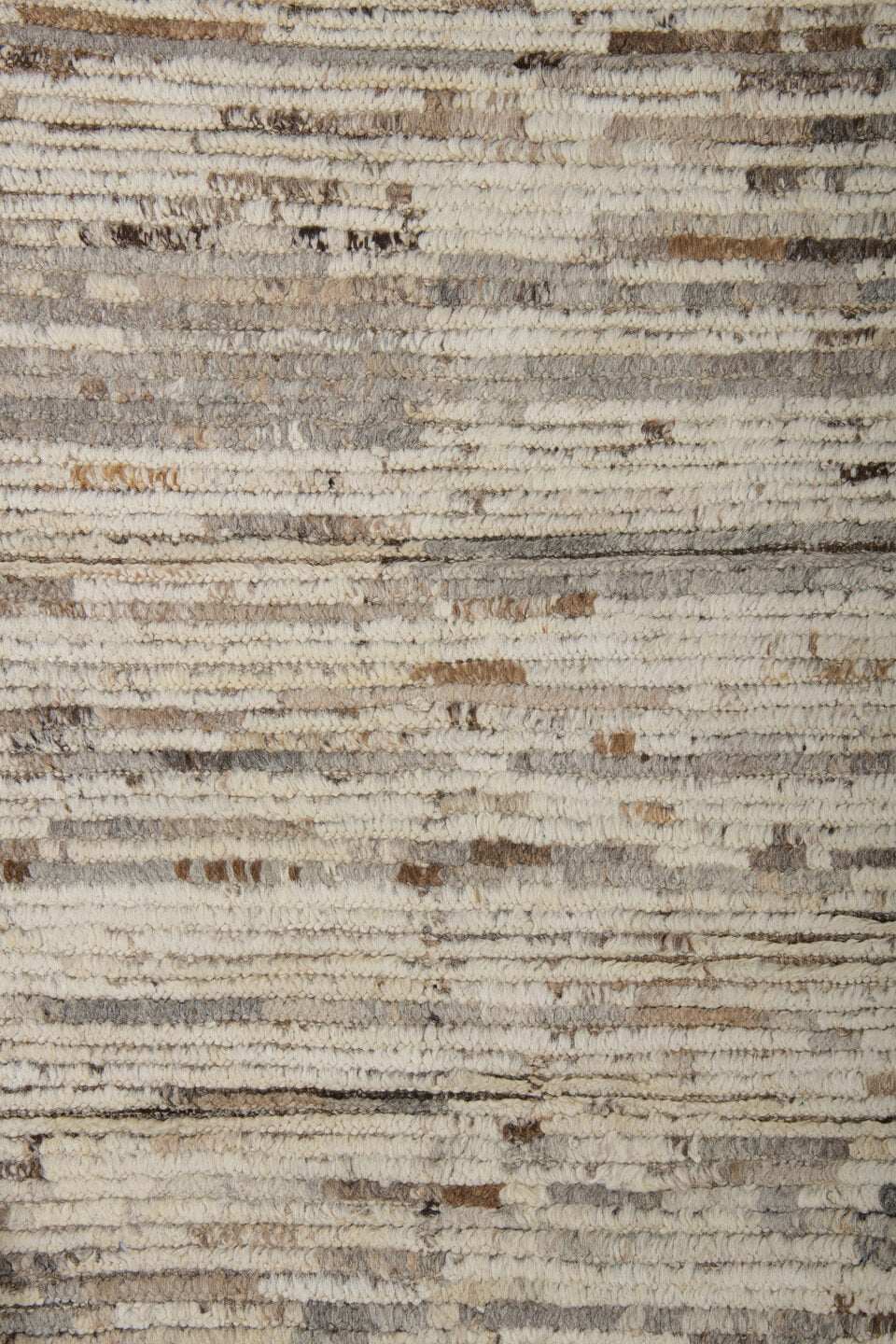 2' x 9' one-of-a-kind handmade vintage Tulu runner rug. Color palette: ivory, taupe, charcoal, brown, cream, gray, beige
