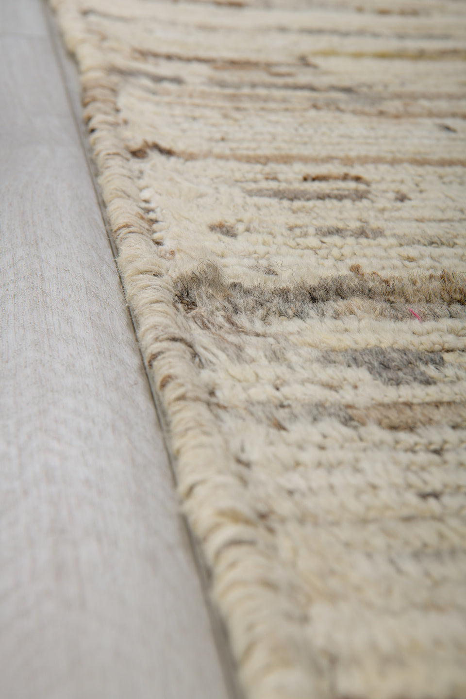 2' x 9' one-of-a-kind handmade vintage Tulu runner rug. Color palette: ivory, taupe, charcoal, brown, cream, gray, beige