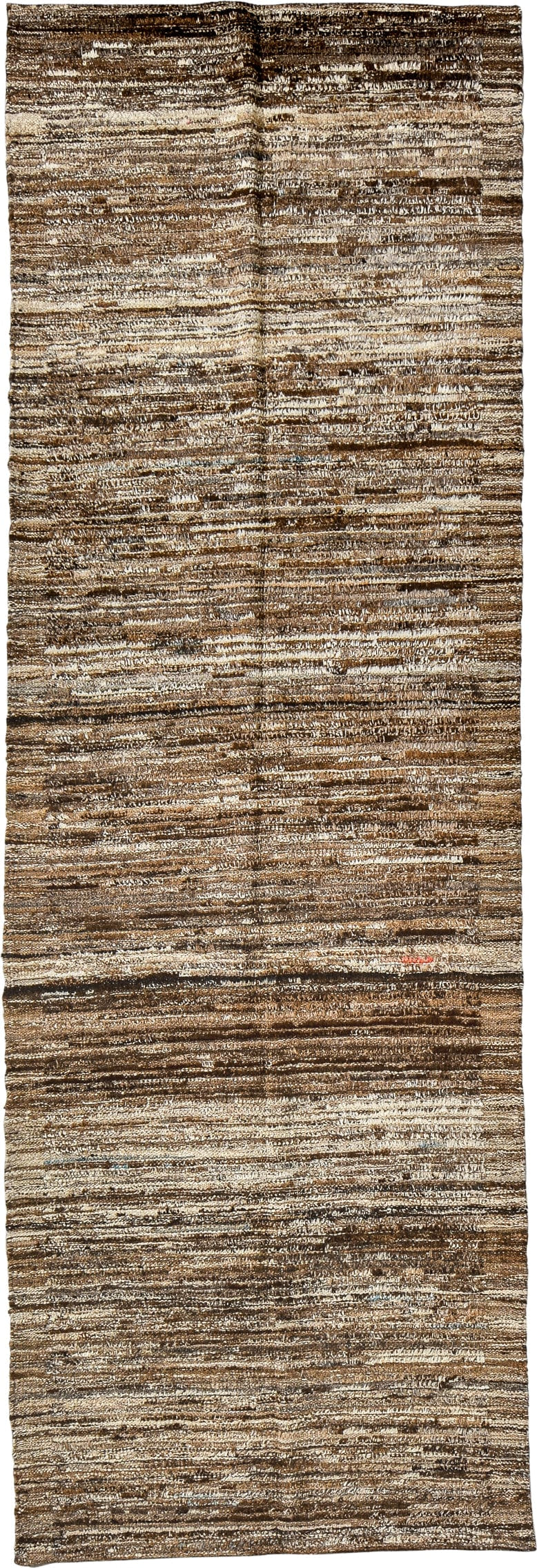 3' x 9' one-of-a-kind handmade vintage Tulu runner rug. Color palette: brown, ivory, taupe, camel, charcoal, beige, gray