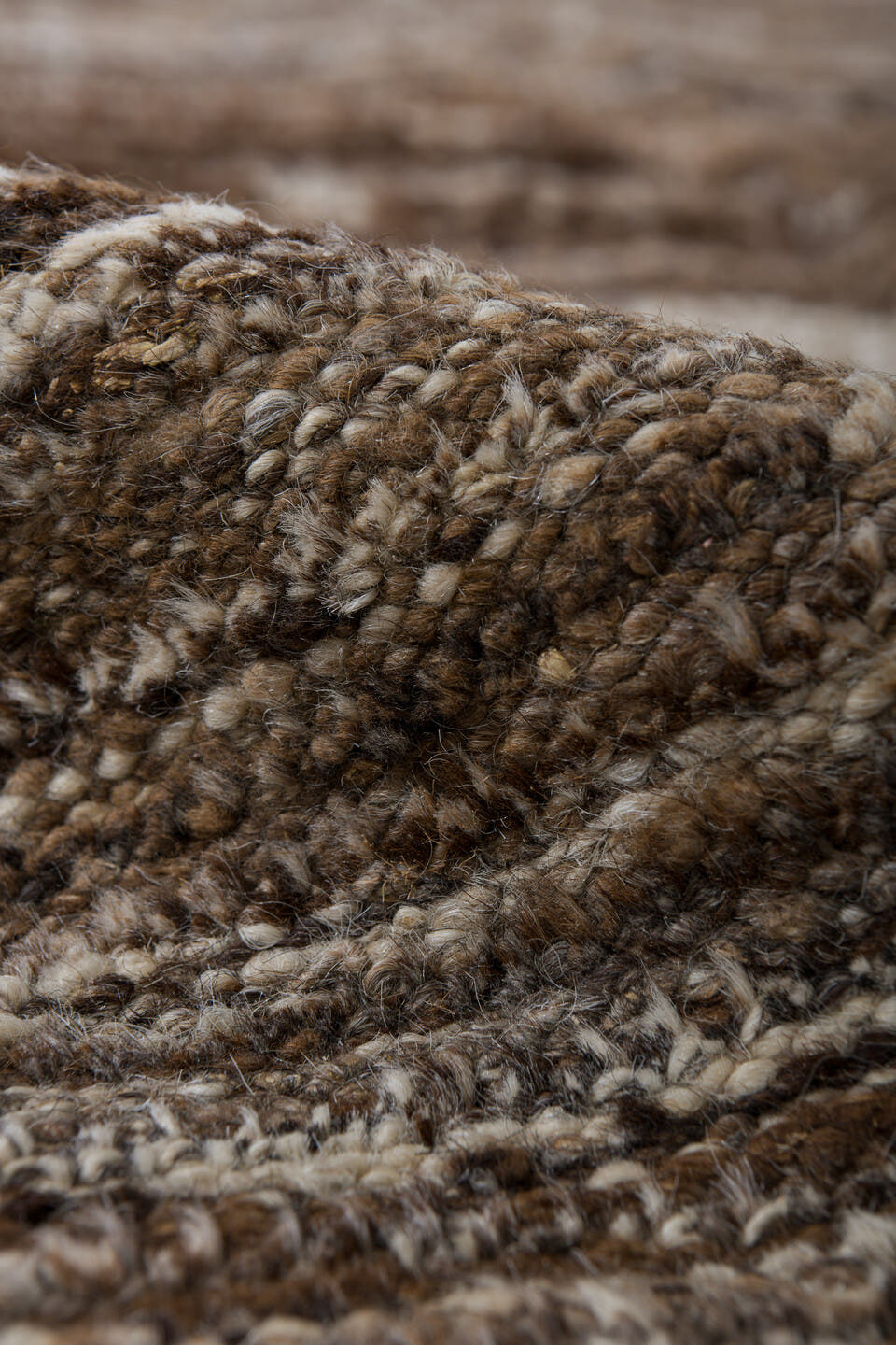 3' x 9' one-of-a-kind handmade vintage Tulu runner rug. Color palette: brown, ivory, taupe, camel, charcoal, beige, gray