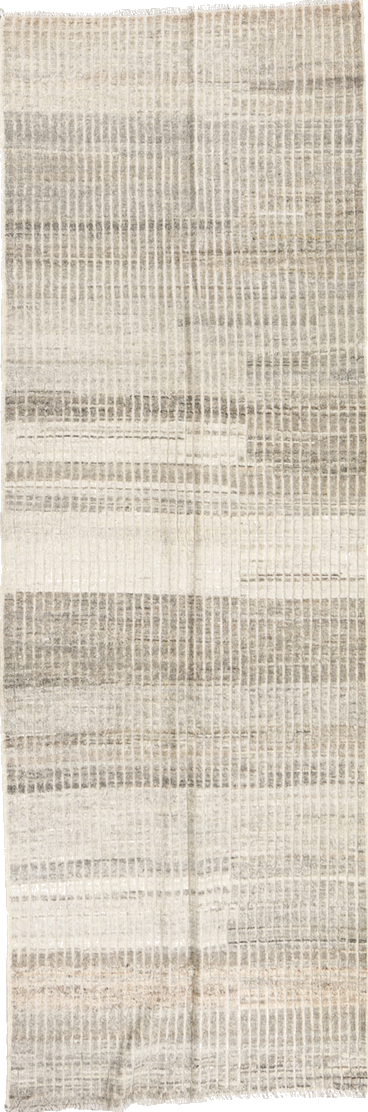 3' x 9' one-of-a-kind handmade vintage Tulu runner rug. Color palette: dark gray, dim gray, gainsboro, gray, light gray
