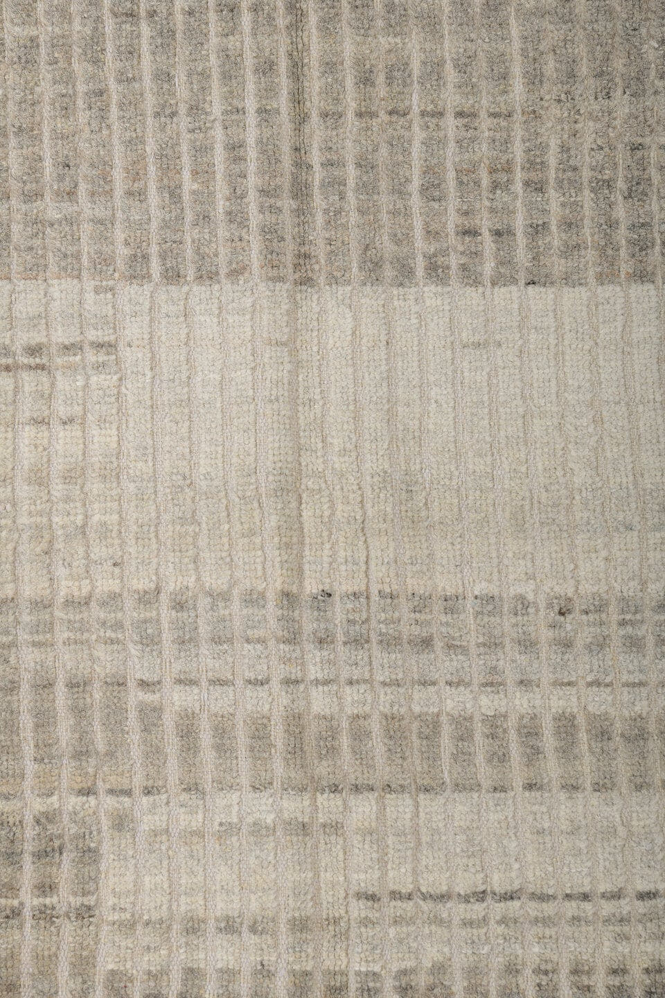 3' x 9' one-of-a-kind handmade vintage Tulu runner rug. Color palette: ivory, taupe, gray, cream, beige