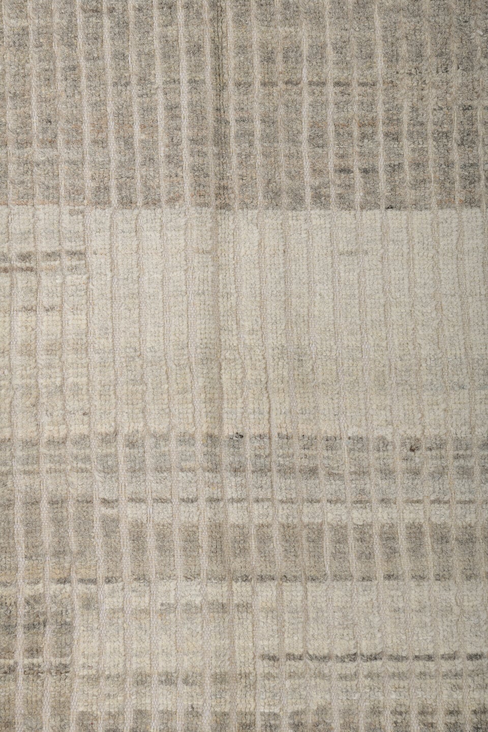 3' x 9' one-of-a-kind handmade vintage Tulu runner rug. Color palette: ivory, taupe, gray, cream, beige