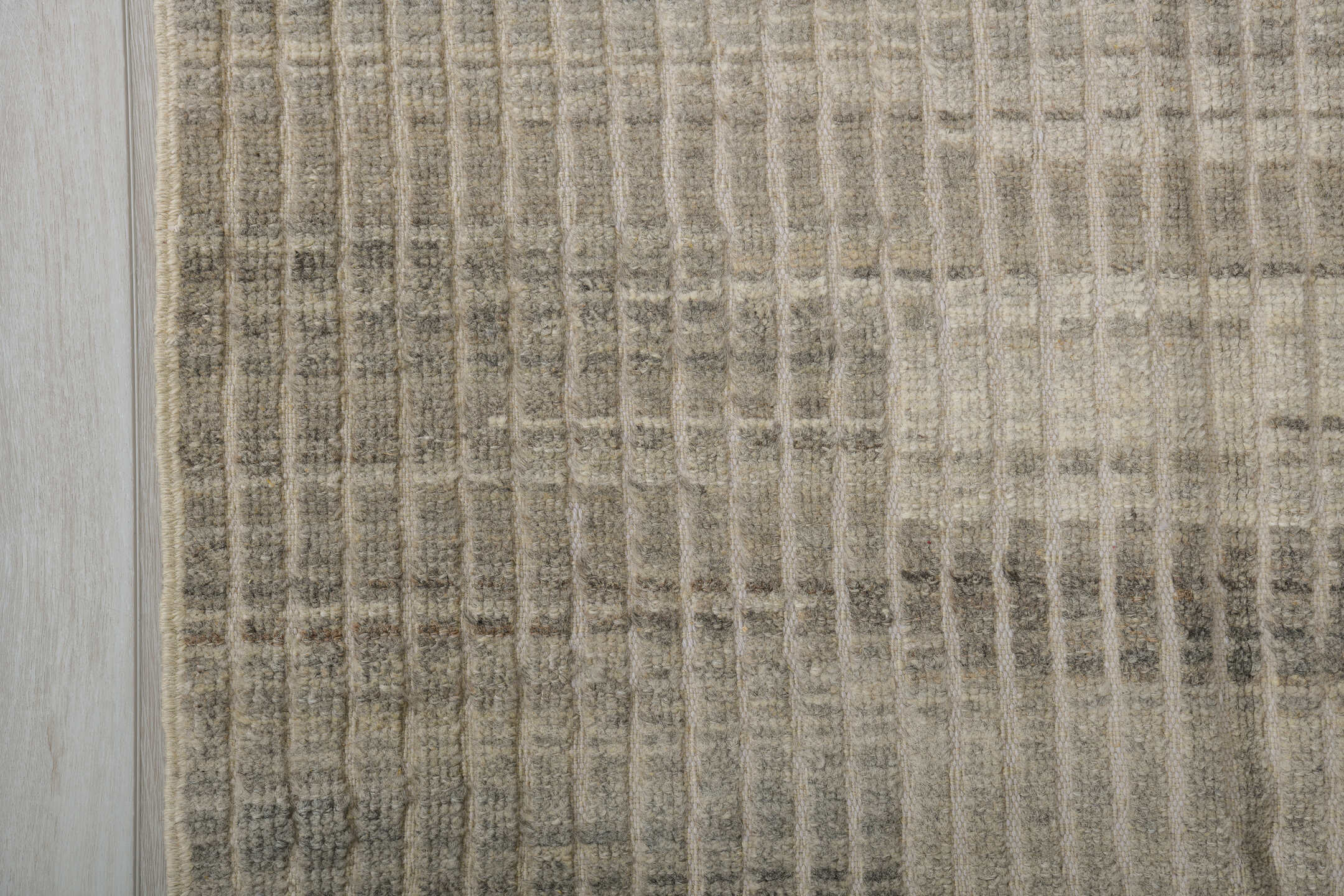 3' x 9' one-of-a-kind handmade vintage Tulu runner rug. Color palette: ivory, taupe, gray, cream, beige