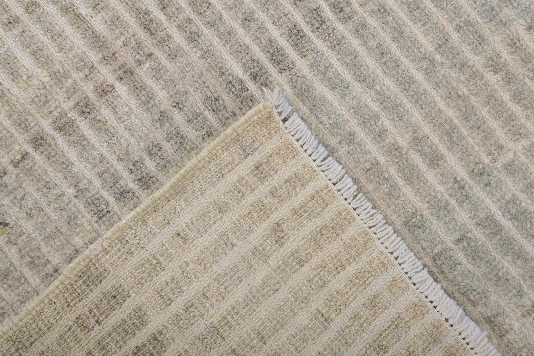 3' x 9' one-of-a-kind handmade vintage Tulu runner rug. Color palette: ivory, taupe, gray, cream, beige
