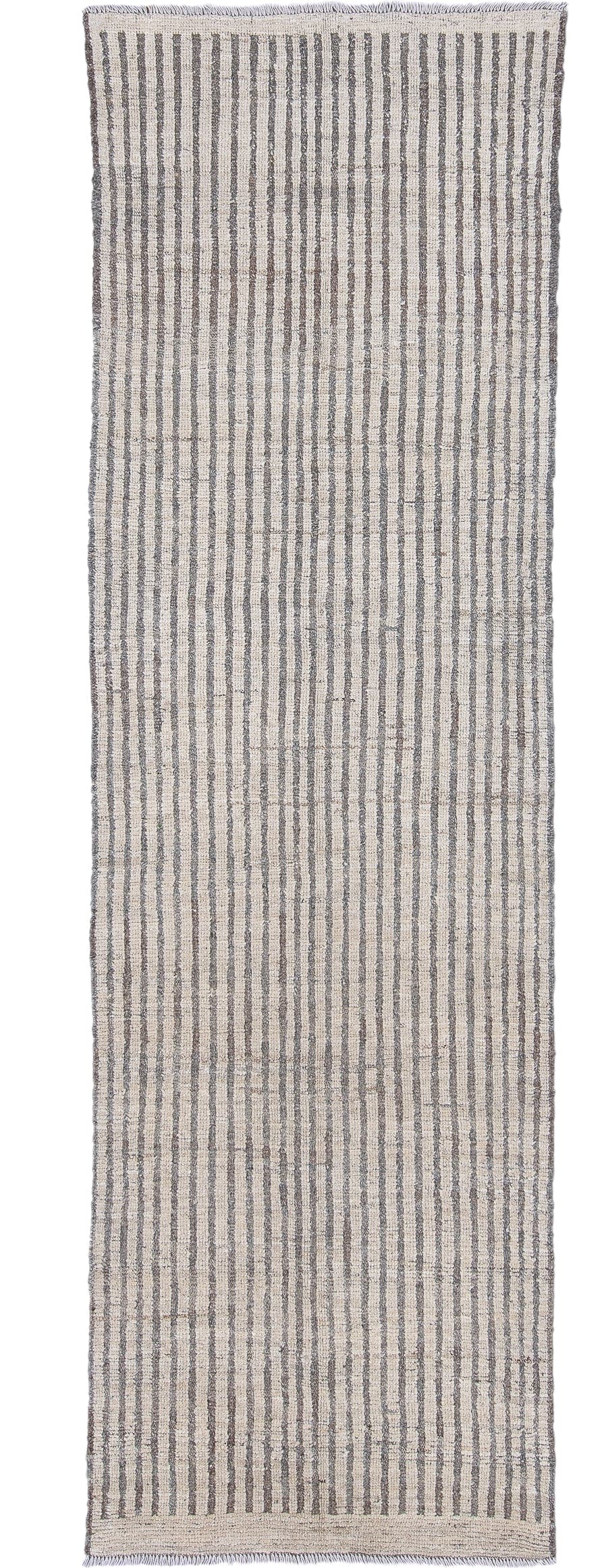 3' x 10' one-of-a-kind handmade vintage Tulu runner rug. Color palette: ivory, charcoal, taupe, gray, black, beige