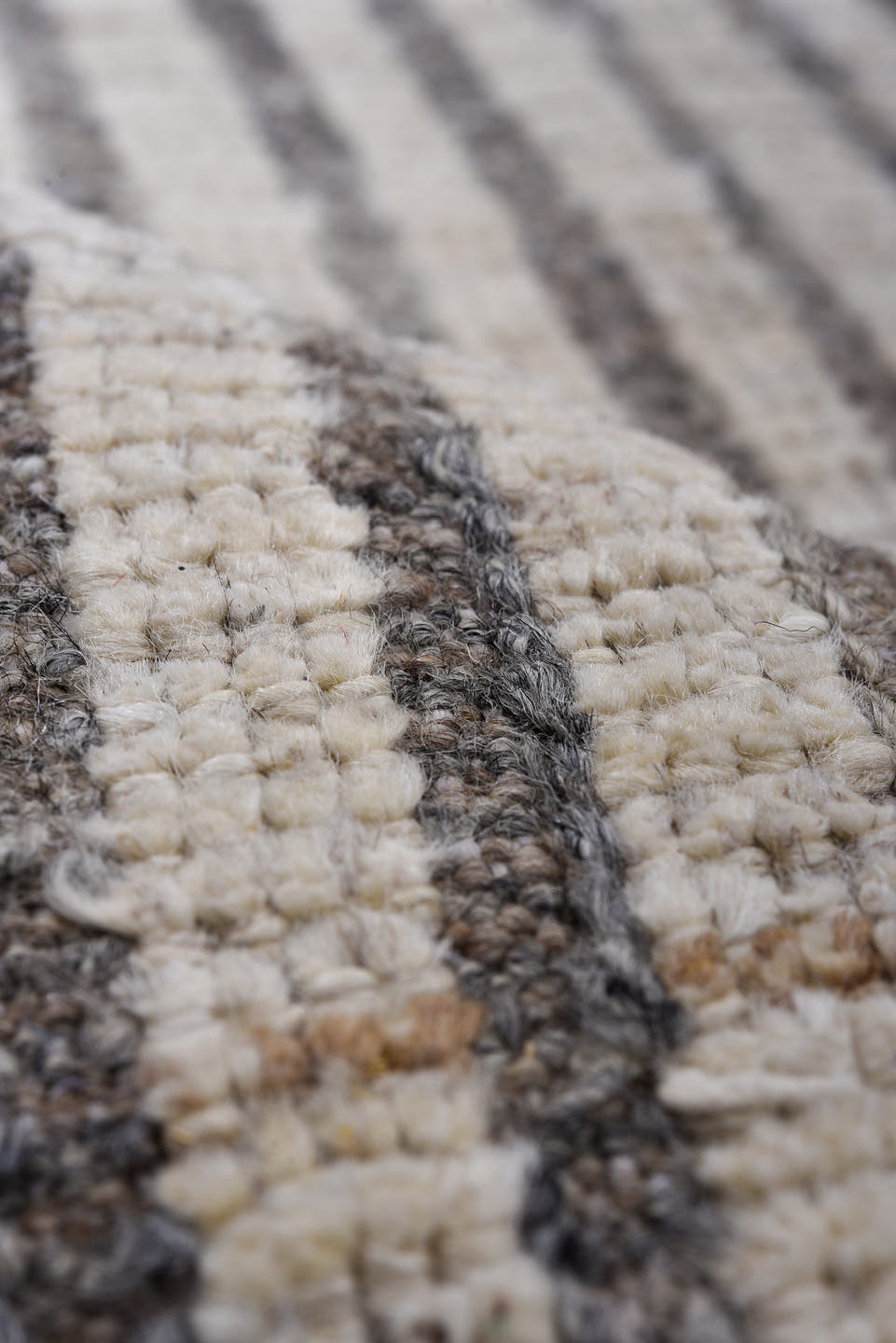 3' x 10' one-of-a-kind handmade vintage Tulu runner rug. Color palette: ivory, charcoal, taupe, gray, black, beige