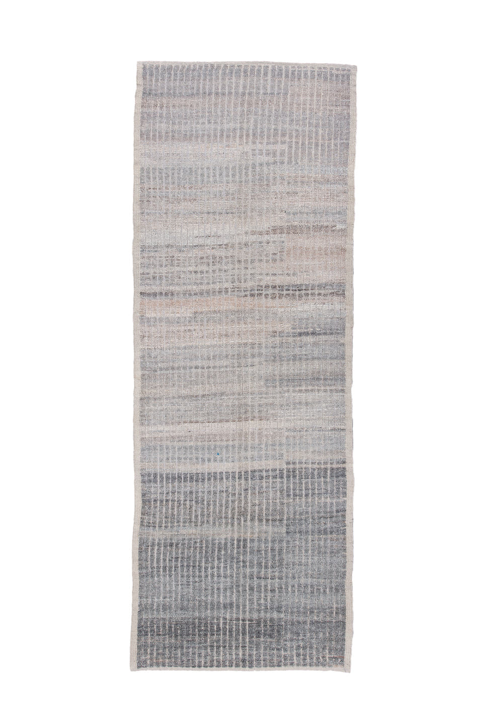 3' x 11' one-of-a-kind handmade vintage Tulu runner rug. Color palette: ivory, slate, taupe, gray, charcoal, beige, black