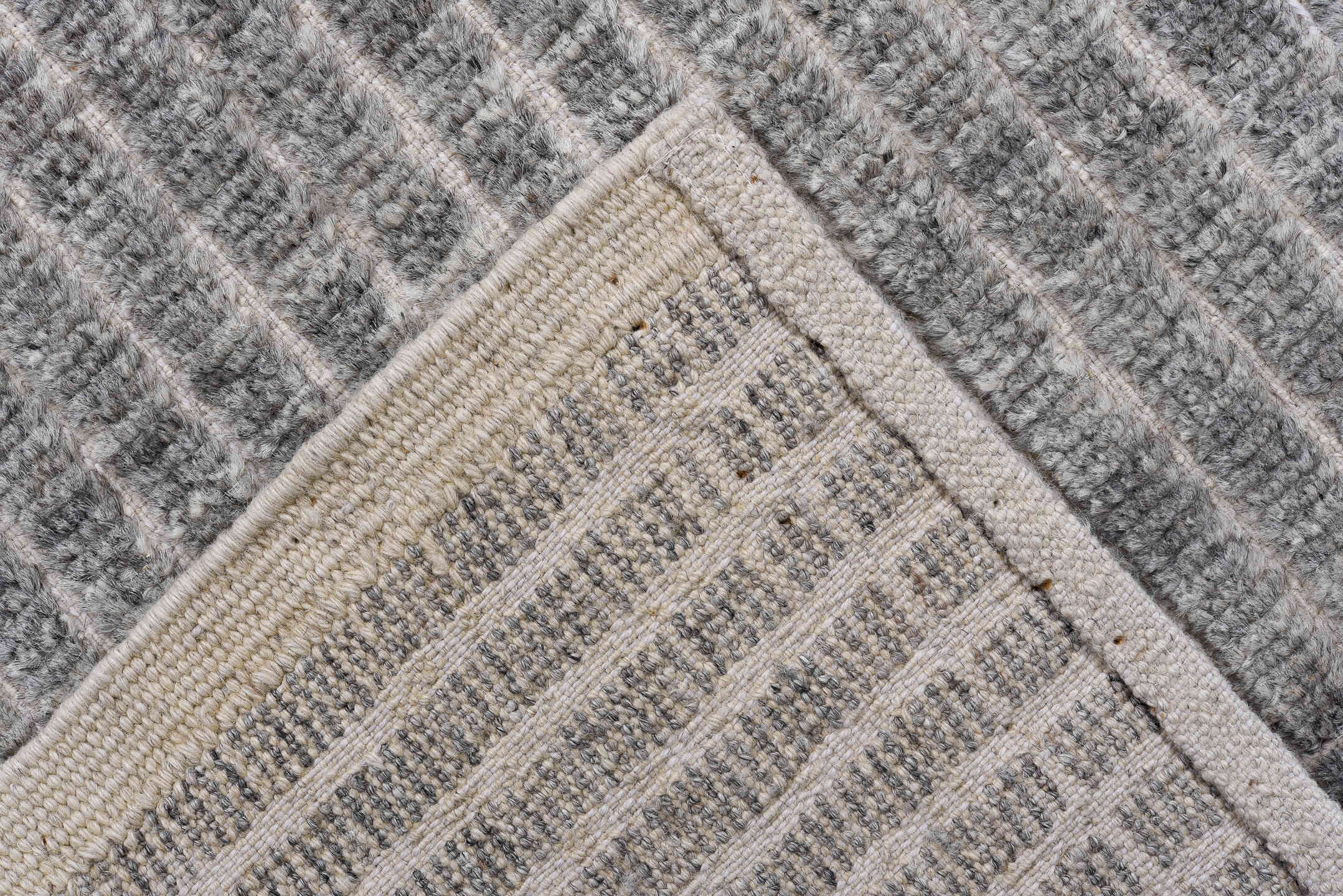 3' x 11' one-of-a-kind handmade vintage Tulu runner rug. Color palette: ivory, slate, taupe, gray, charcoal, beige, black