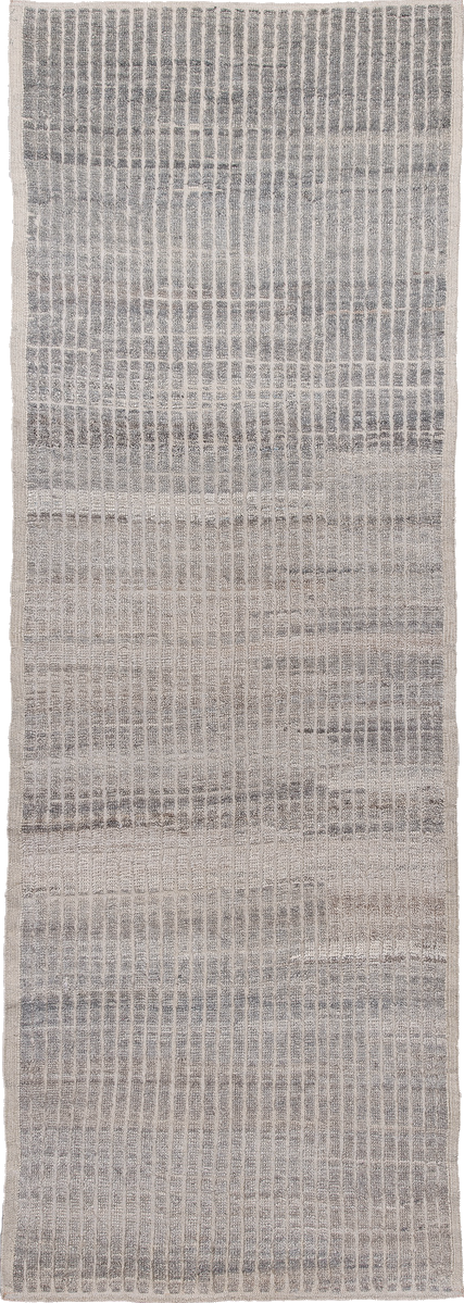 3' x 9' one-of-a-kind handmade vintage Tulu runner rug. Color palette: blue, dark gray, dim gray, gainsboro, gray