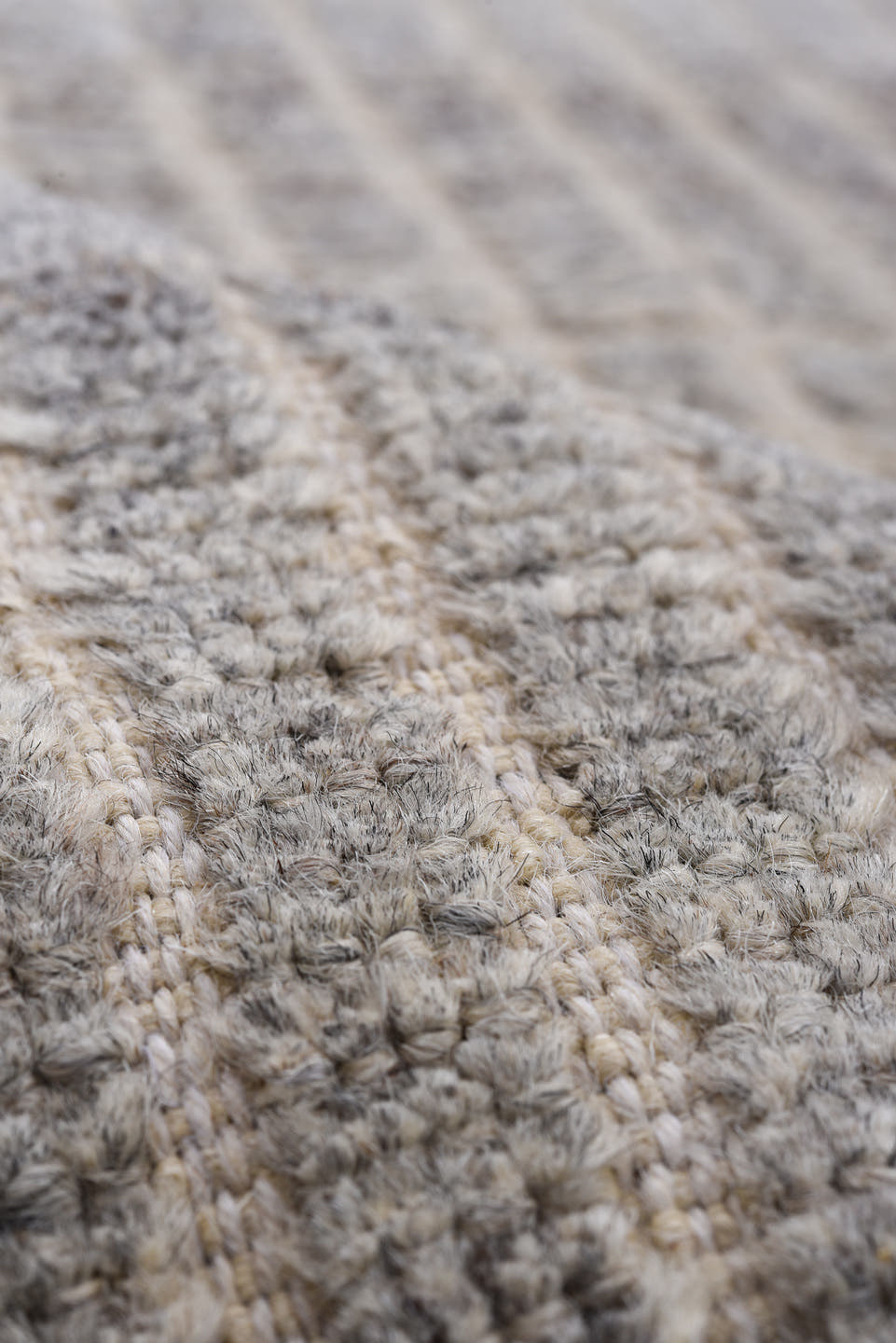 3' x 9' one-of-a-kind handmade vintage Tulu runner rug. Color palette: ivory, gray, taupe, charcoal, beige, black