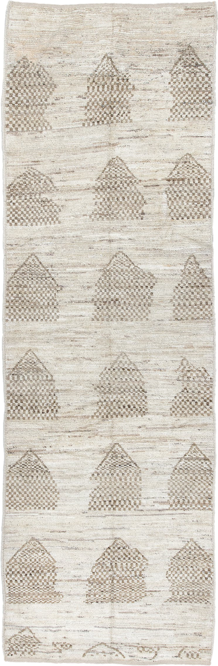 3' x 10' one-of-a-kind handmade vintage Tulu runner rug. Color palette: ivory, taupe, beige, cream, gray