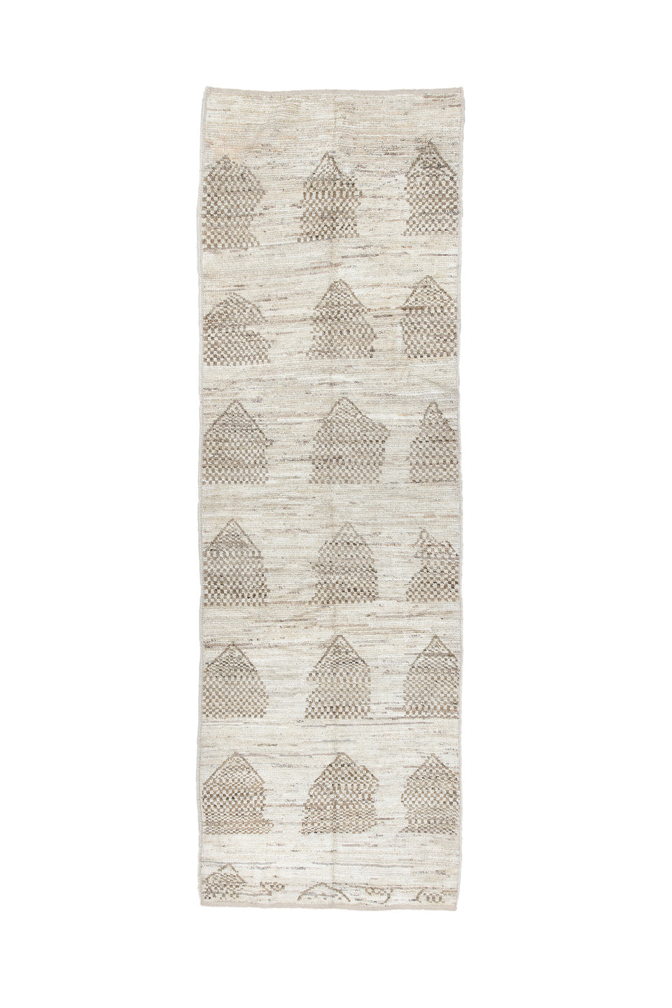 3' x 10' one-of-a-kind handmade vintage Tulu runner rug. Color palette: black, blue, charcoal, dark gray, gray, light blue