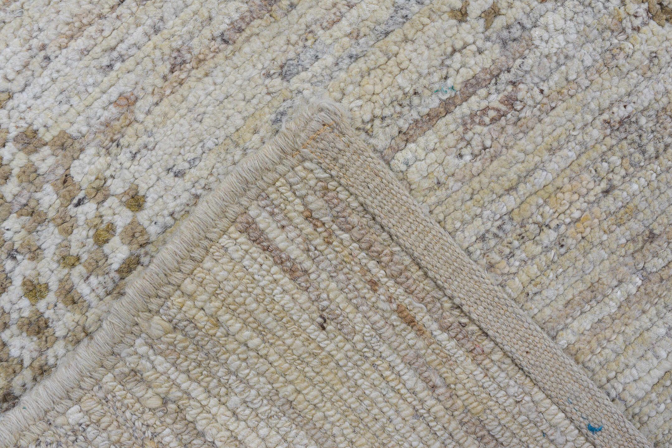 3' x 10' one-of-a-kind handmade vintage Tulu runner rug. Color palette: ivory, taupe, beige, cream, gray
