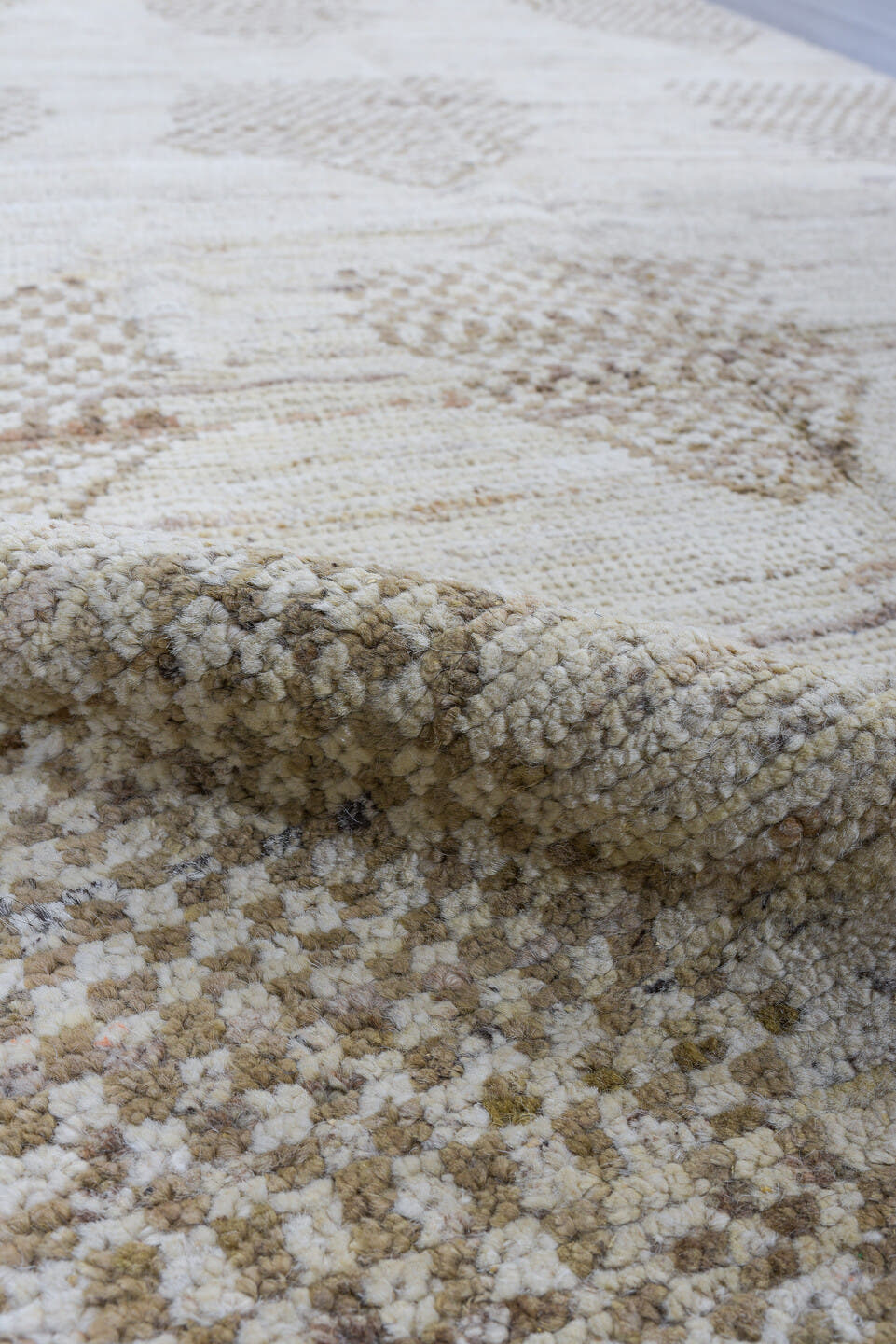 3' x 10' one-of-a-kind handmade vintage Tulu runner rug. Color palette: ivory, taupe, beige, cream, gray