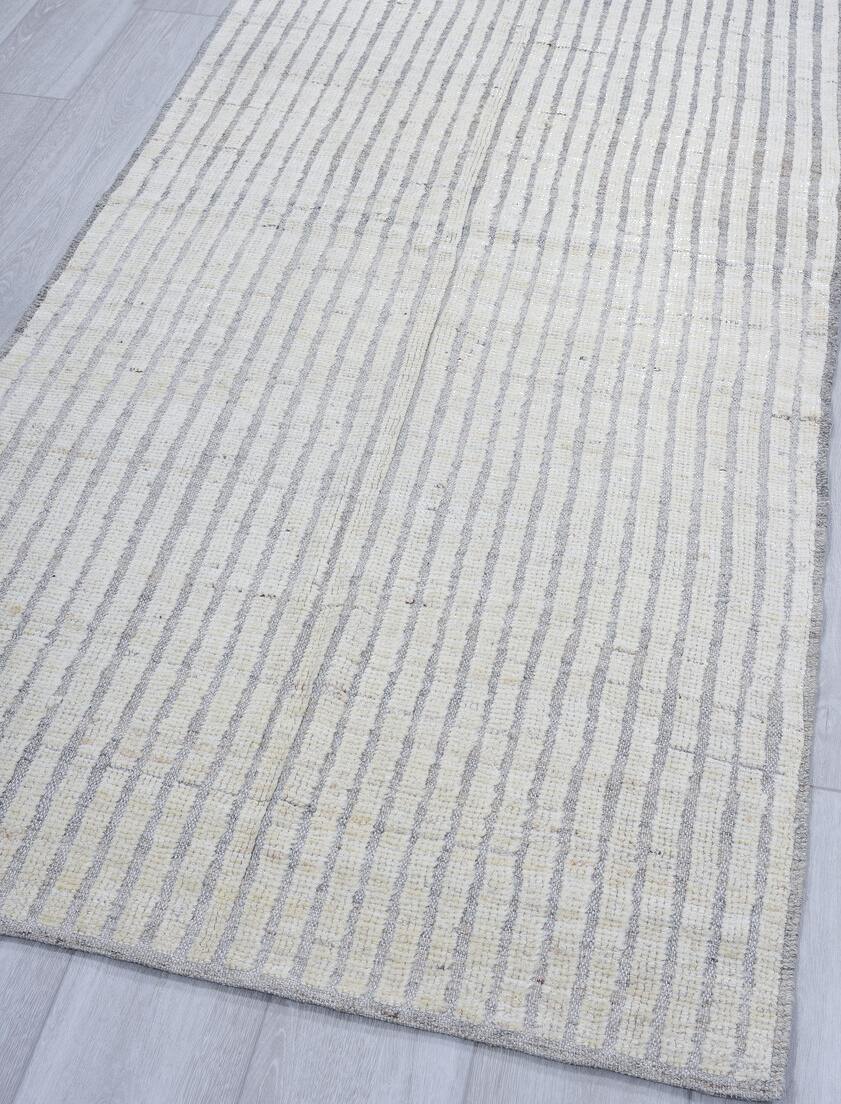 3' x 9' one-of-a-kind handmade vintage Tulu runner rug. Color palette: dark gray, dim gray, gainsboro, gray, light blue