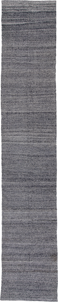 2' x 15' one-of-a-kind handmade vintage Kilim runner rug. Color palette: charcoal, ivory, slate, gray, black