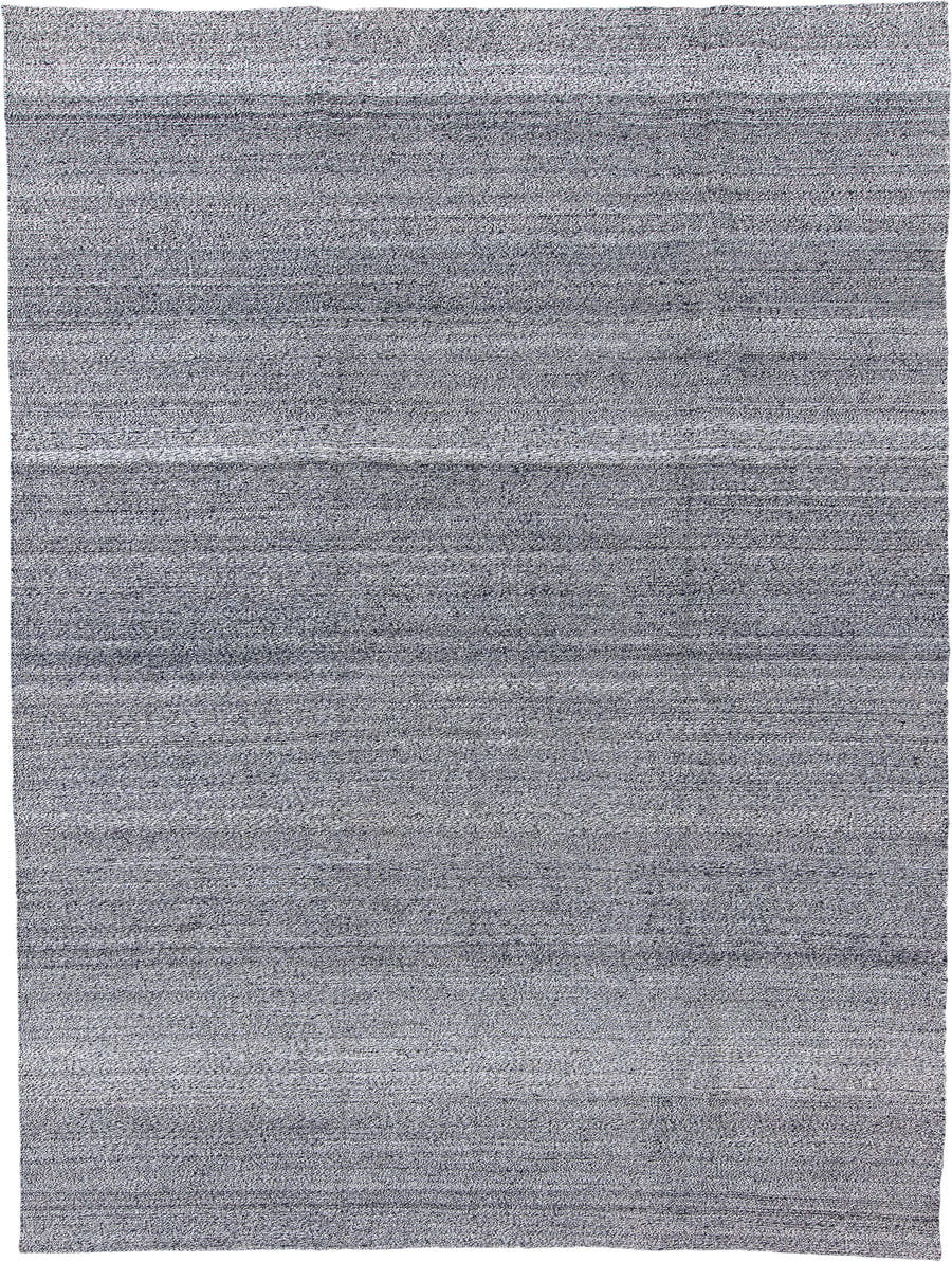 9' x 12' one-of-a-kind handmade vintage Tulu large size rug. Color palette: gray, charcoal, ivory, black