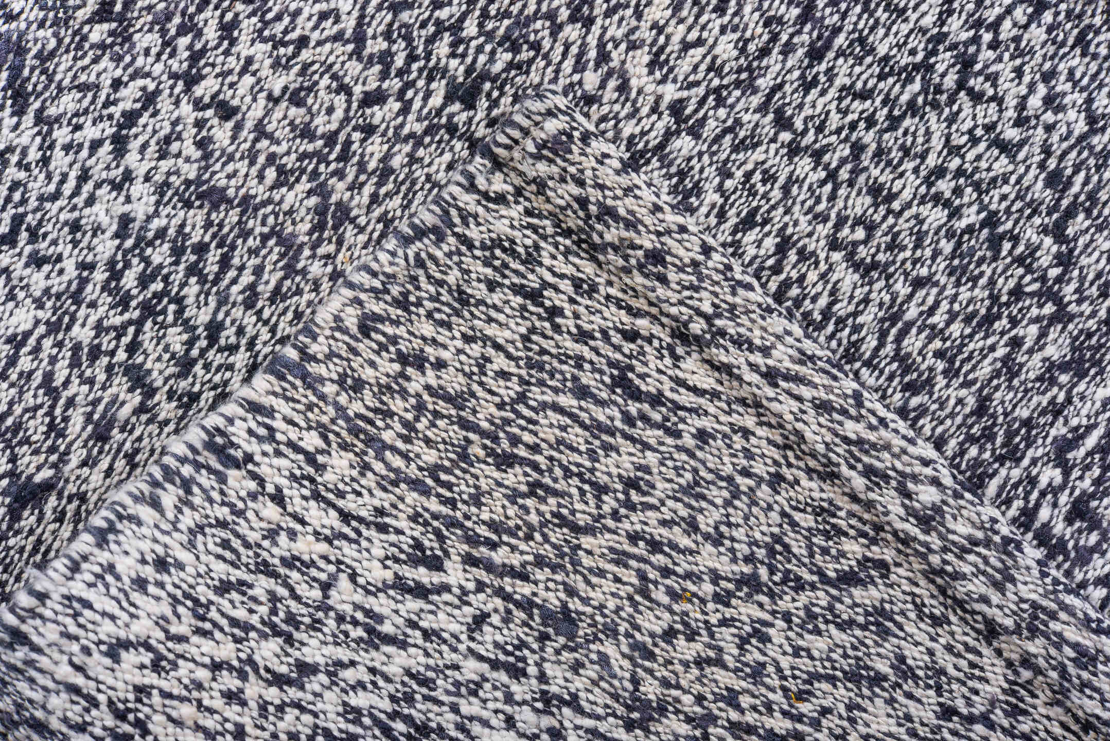 9' x 12' one-of-a-kind handmade vintage Tulu large size rug. Color palette: gray, charcoal, ivory, black