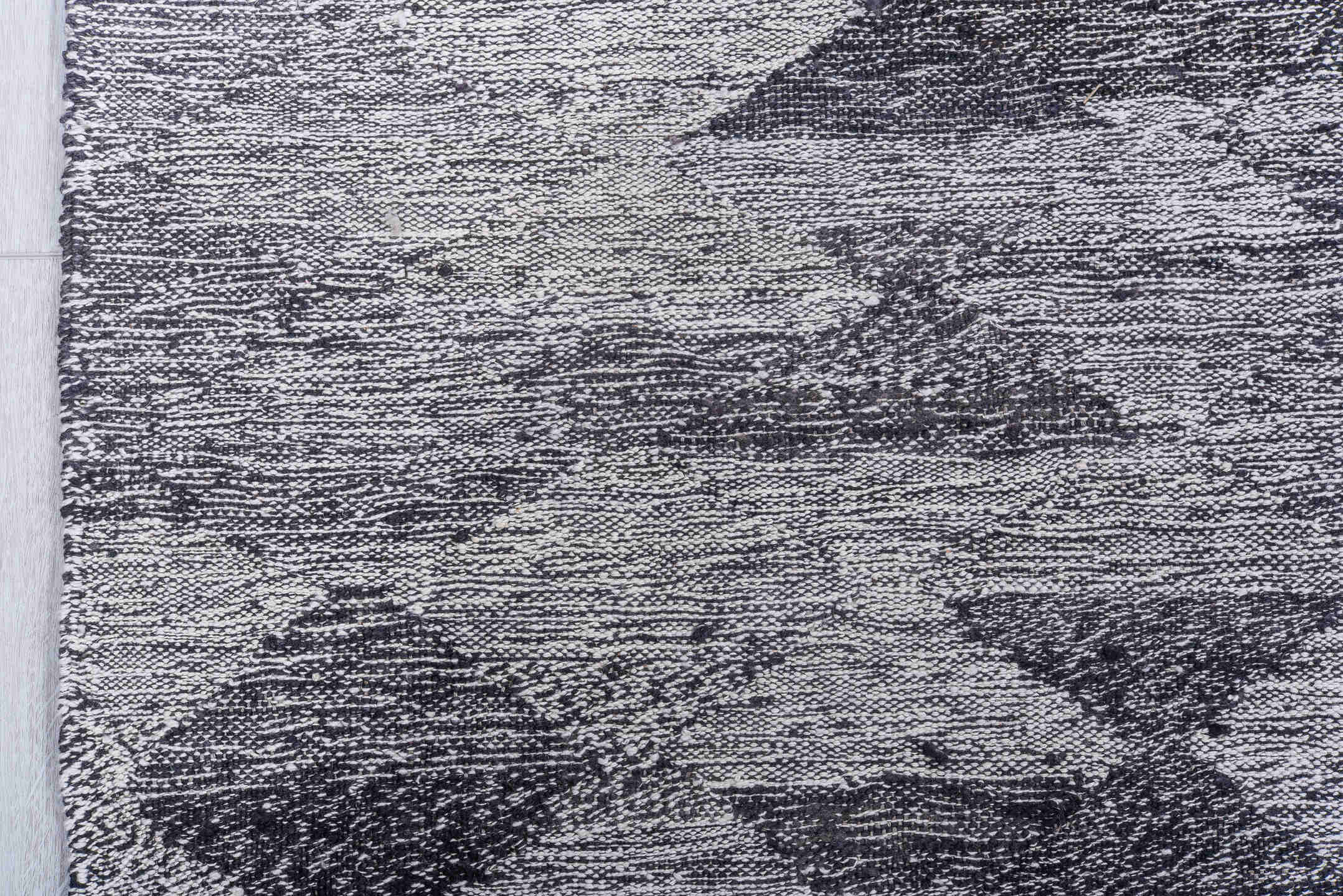 4' x 8' one-of-a-kind handmade vintage Kilim runner rug. Color palette: black, blue, dim gray, gainsboro, gray, light blue