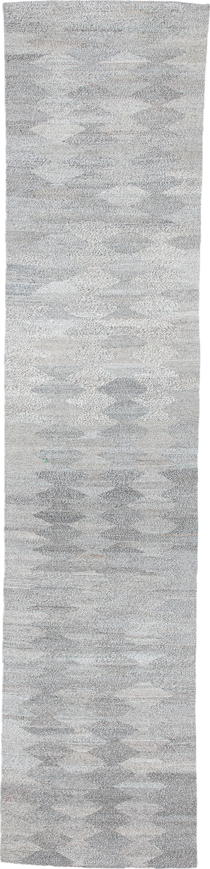 2' x 12' one-of-a-kind handmade vintage Kilim runner rug. Color palette: ivory, gray, taupe, cream, beige