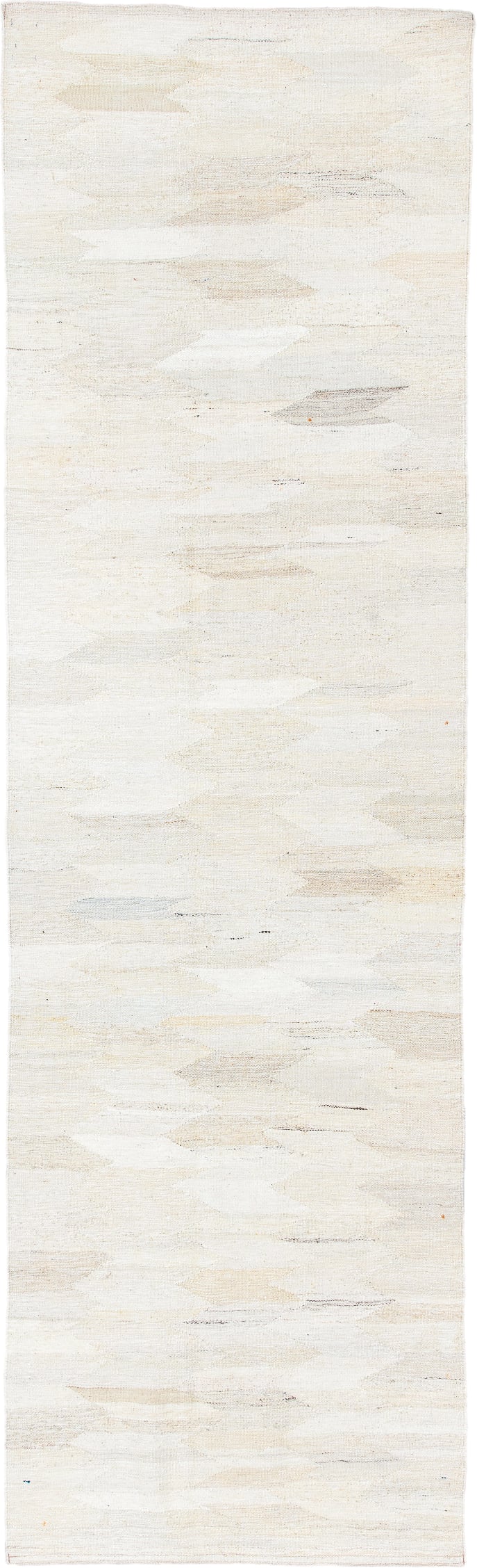 2' x 9' one-of-a-kind handmade vintage Kilim runner rug. Color palette: ivory, cream, beige, taupe, pale gray, gray