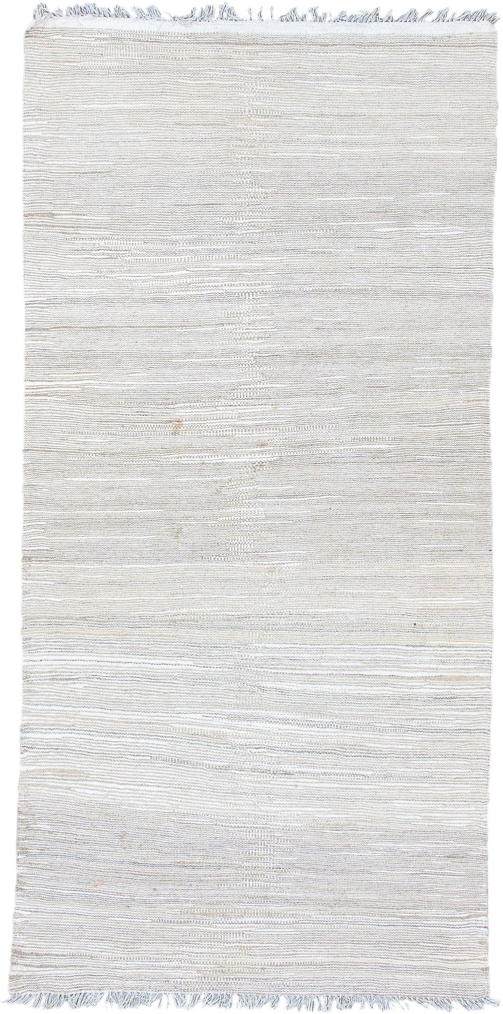 3' x 6' one-of-a-kind handmade vintage Kilim runner rug. Color palette: ivory, beige, cream, taupe, gray