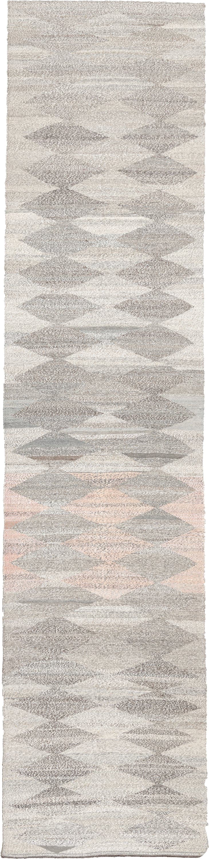 3' x 12' one-of-a-kind handmade vintage Tulu runner rug. Color palette: ivory, gray, taupe, blush, charcoal, cream, beige