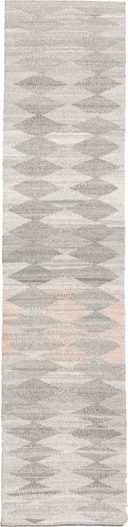 3' x 12' one-of-a-kind handmade vintage Tulu runner rug. Color palette: ivory, gray, taupe, blush, charcoal, cream, beige