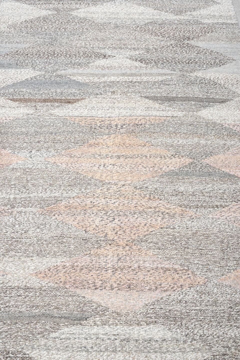 3' x 12' one-of-a-kind handmade vintage Tulu runner rug. Color palette: ivory, gray, taupe, blush, charcoal, cream, beige