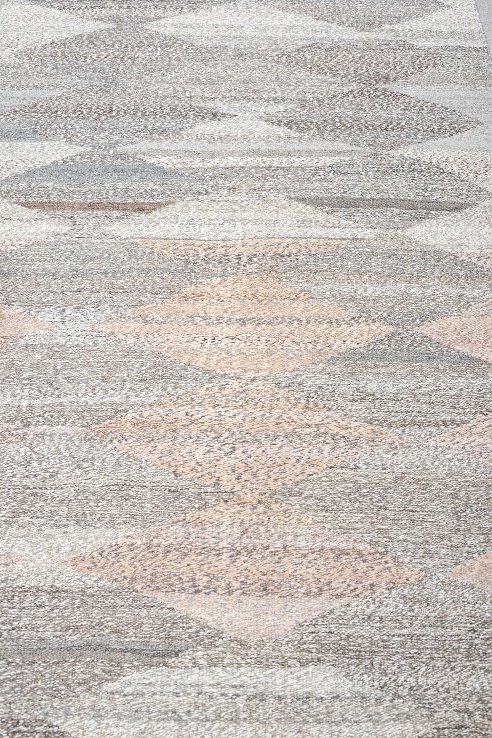 3' x 12' one-of-a-kind handmade vintage Tulu runner rug. Color palette: ivory, gray, taupe, blush, charcoal, cream, beige