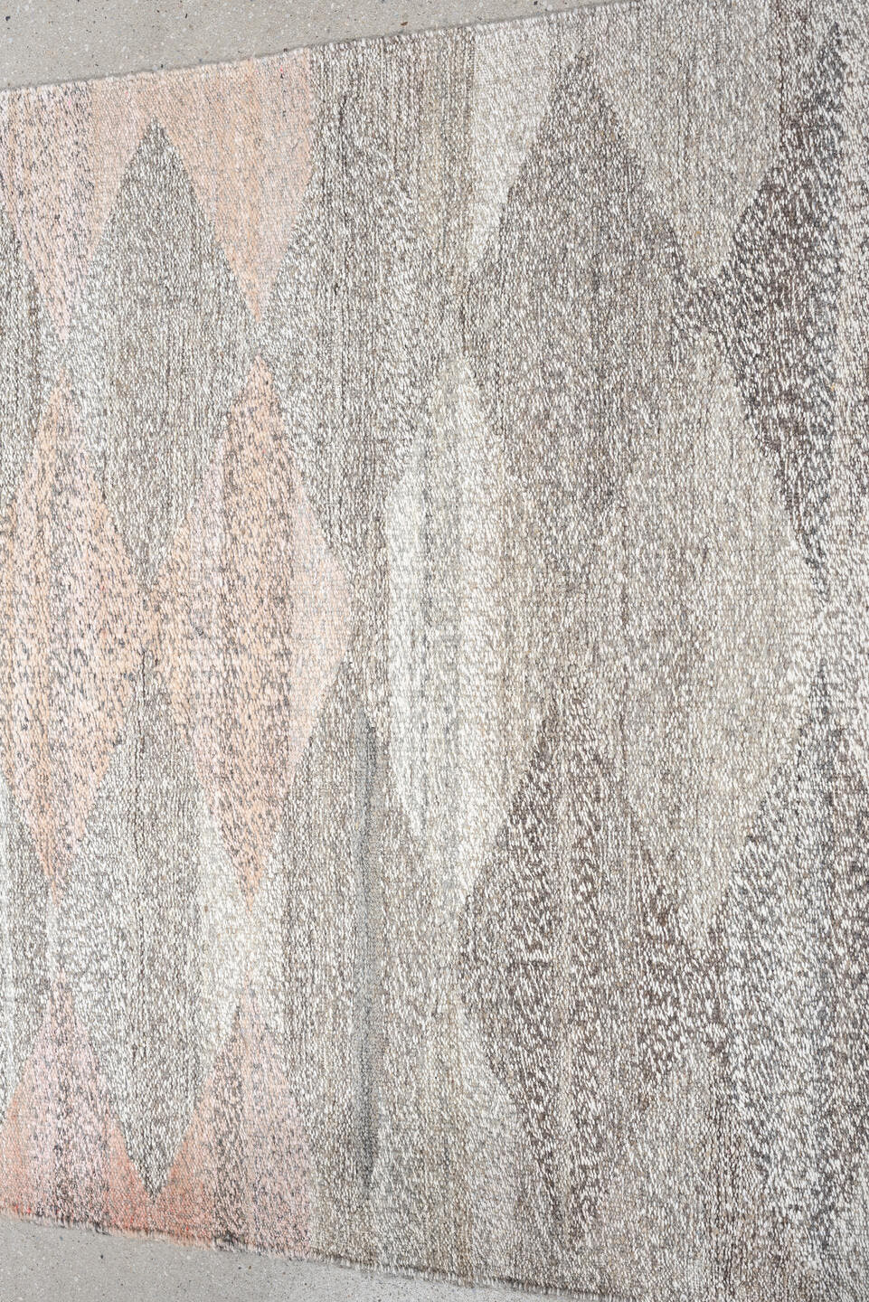 3' x 12' one-of-a-kind handmade vintage Tulu runner rug. Color palette: ivory, gray, taupe, blush, charcoal, cream, beige