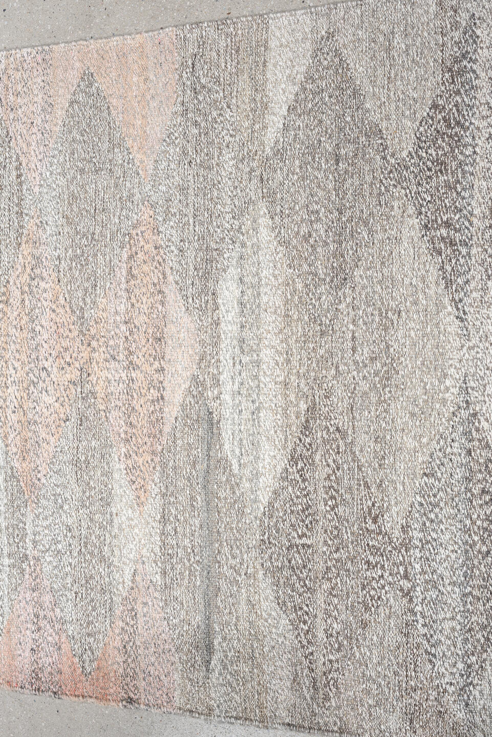 3' x 12' one-of-a-kind handmade vintage Tulu runner rug. Color palette: ivory, gray, taupe, blush, charcoal, cream, beige