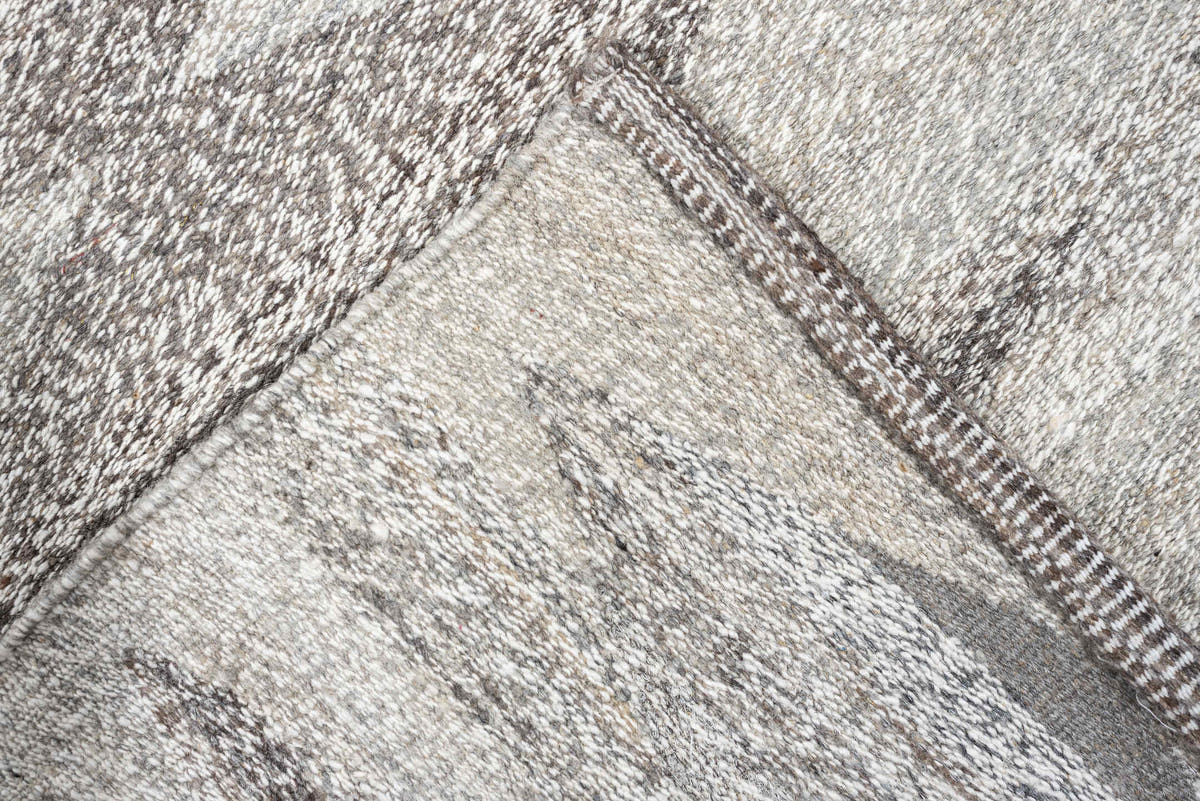 3' x 12' one-of-a-kind handmade vintage Tulu runner rug. Color palette: ivory, gray, taupe, blush, charcoal, cream, beige