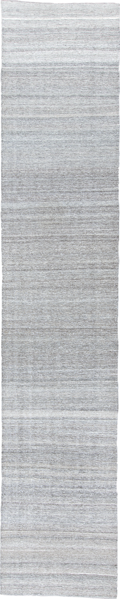 3' x 15' one-of-a-kind handmade vintage Tulu runner rug. Color palette: gray, ivory, taupe, silver, beige