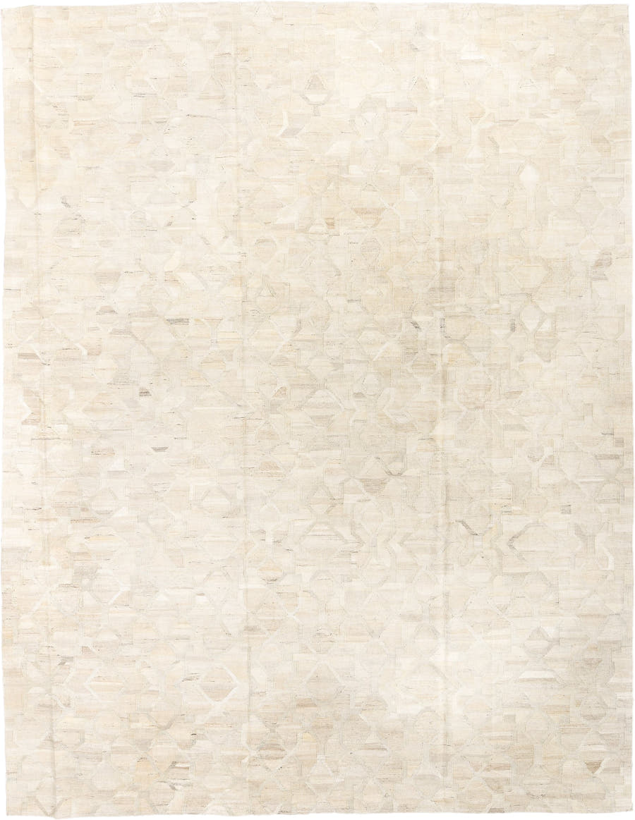 10' x 13' one-of-a-kind handmade vintage Kilim large size rug. Color palette: ivory, cream, beige, taupe, sand, light gray