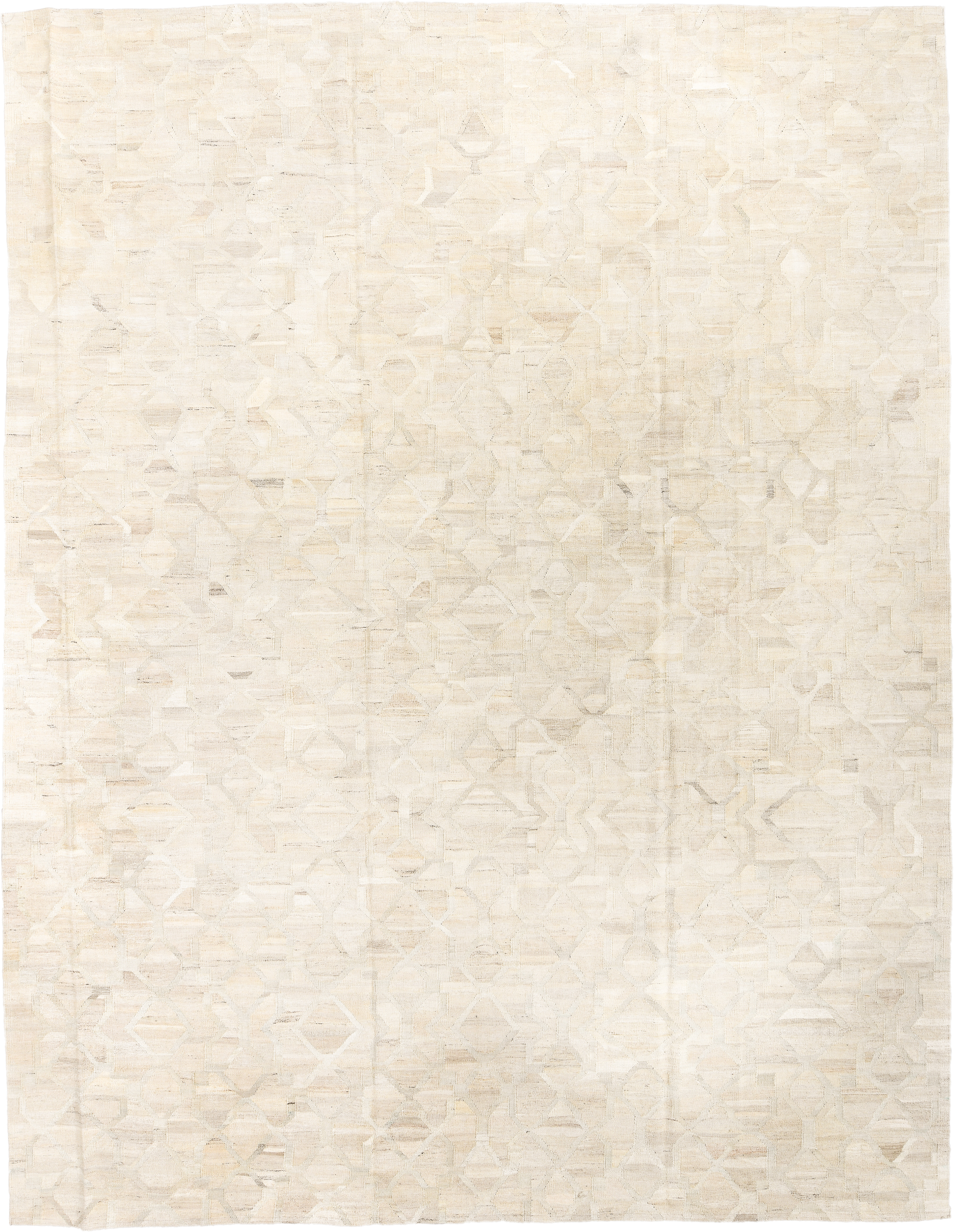 10' x 13' one-of-a-kind handmade vintage Kilim large size rug. Color palette: ivory, cream, beige, taupe, sand, light gray