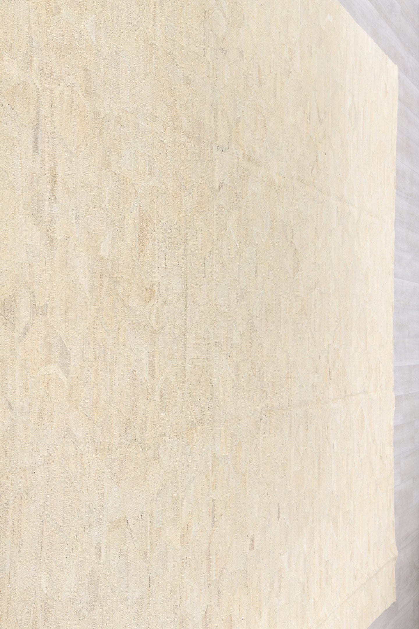 10' x 13' one-of-a-kind handmade vintage Kilim large size rug. Color palette: ivory, cream, beige, taupe, sand, light gray