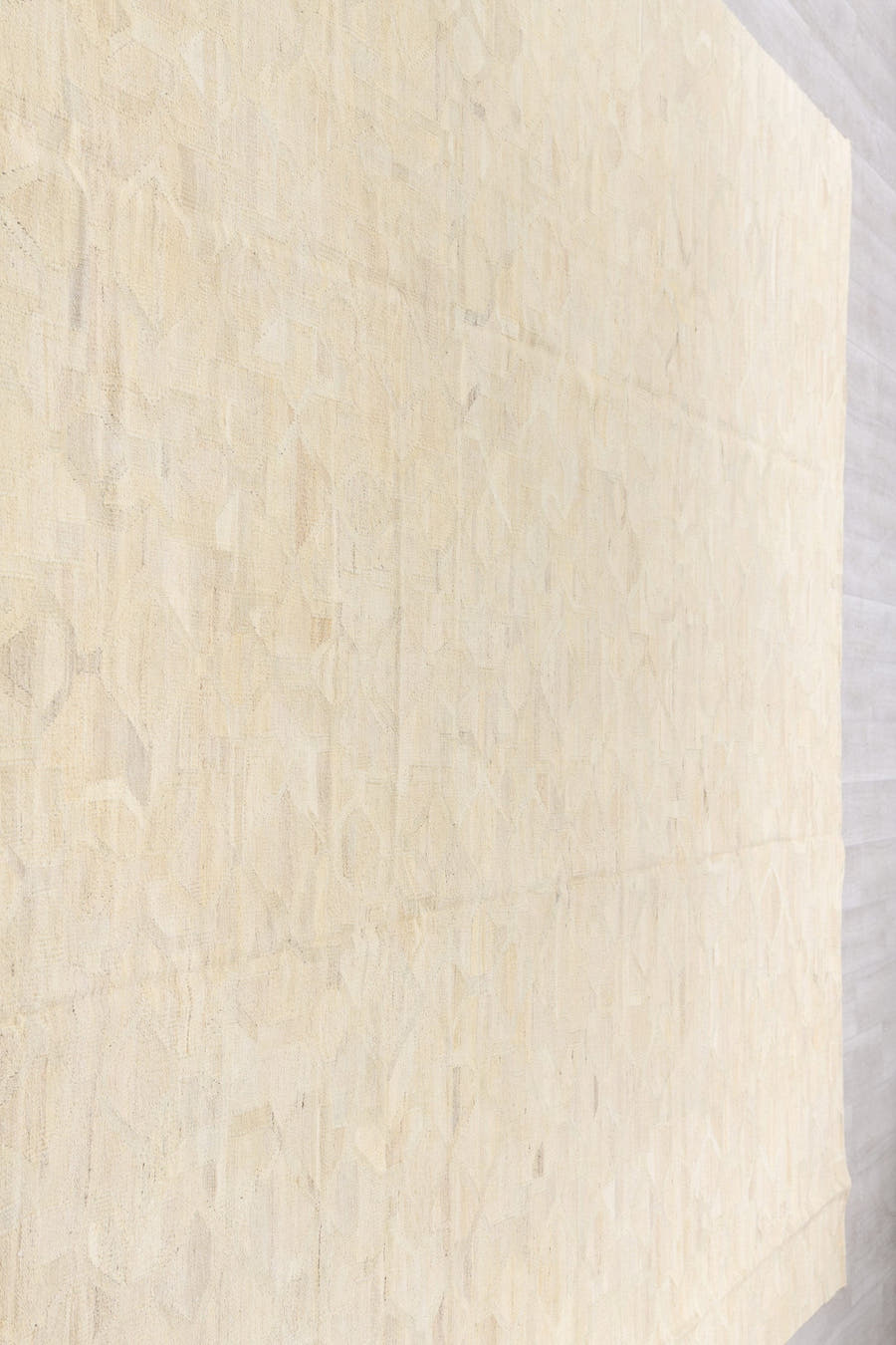 10' x 13' one-of-a-kind handmade vintage Kilim large size rug. Color palette: ivory, cream, beige, taupe, sand, light gray