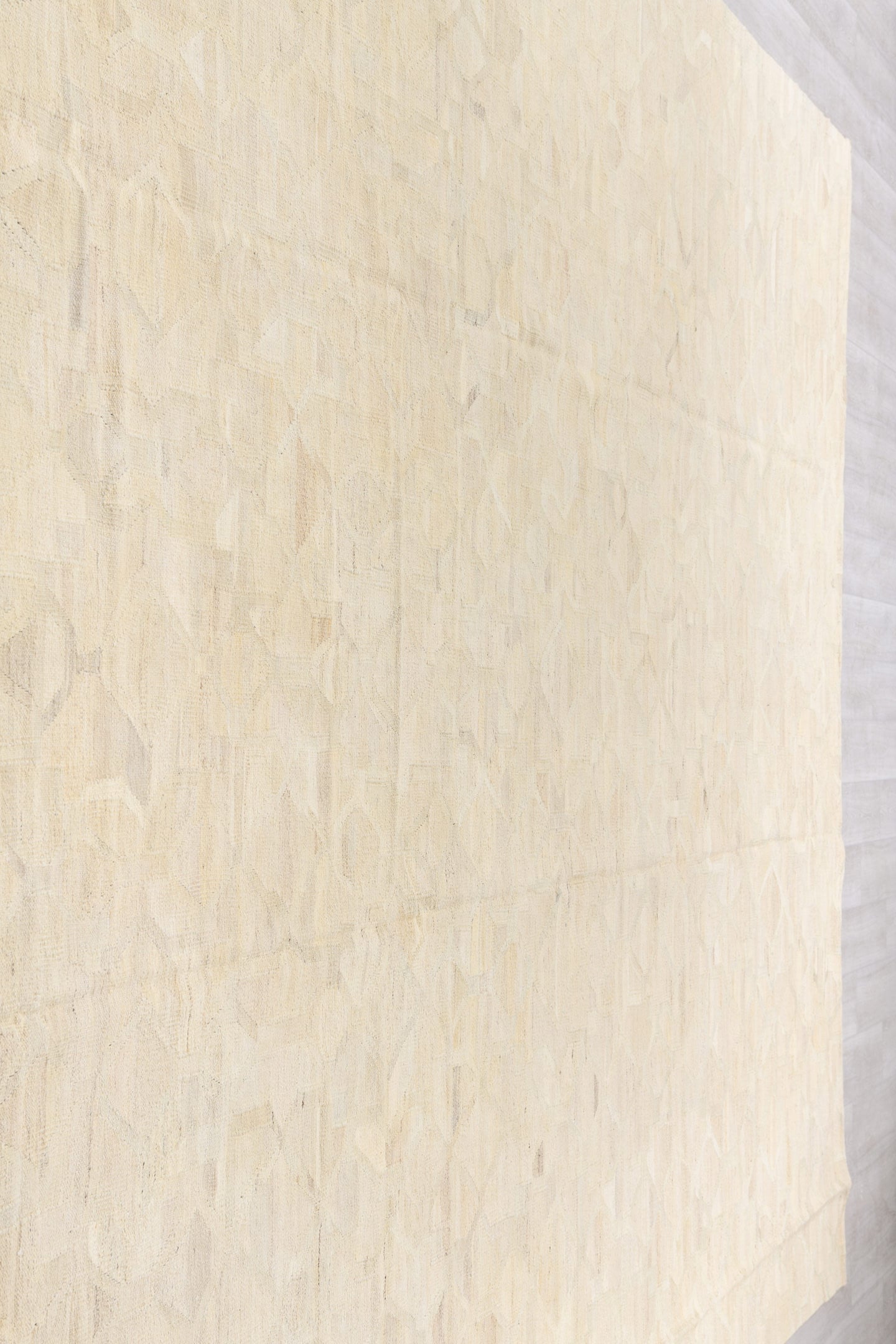 10' x 13' one-of-a-kind handmade vintage Kilim large size rug. Color palette: ivory, cream, beige, taupe, sand, light gray
